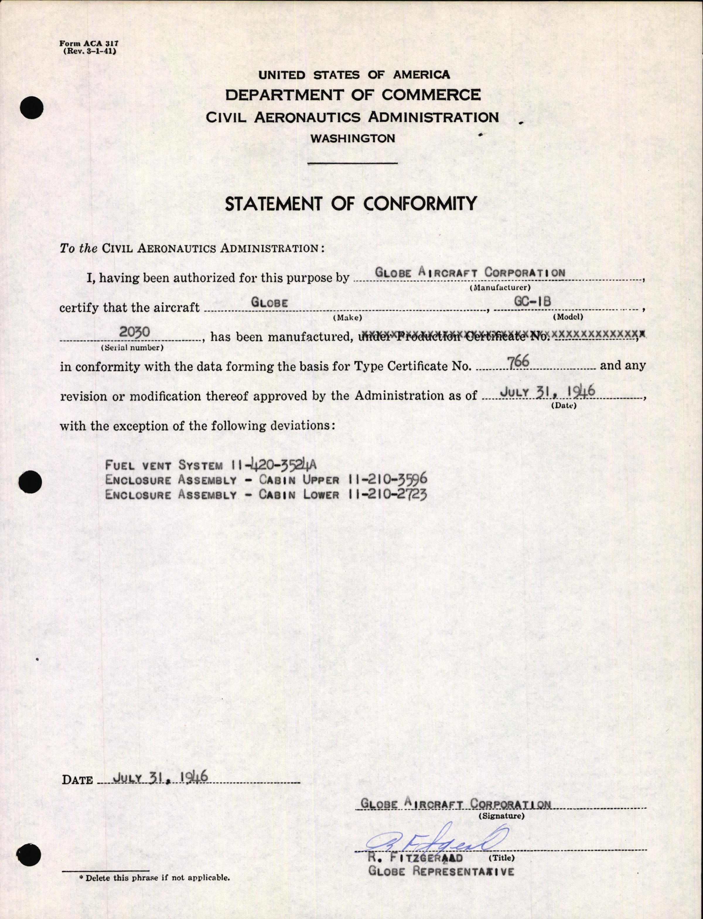 Sample page 3 from AirCorps Library document: Technical Information for Serial Number 2030