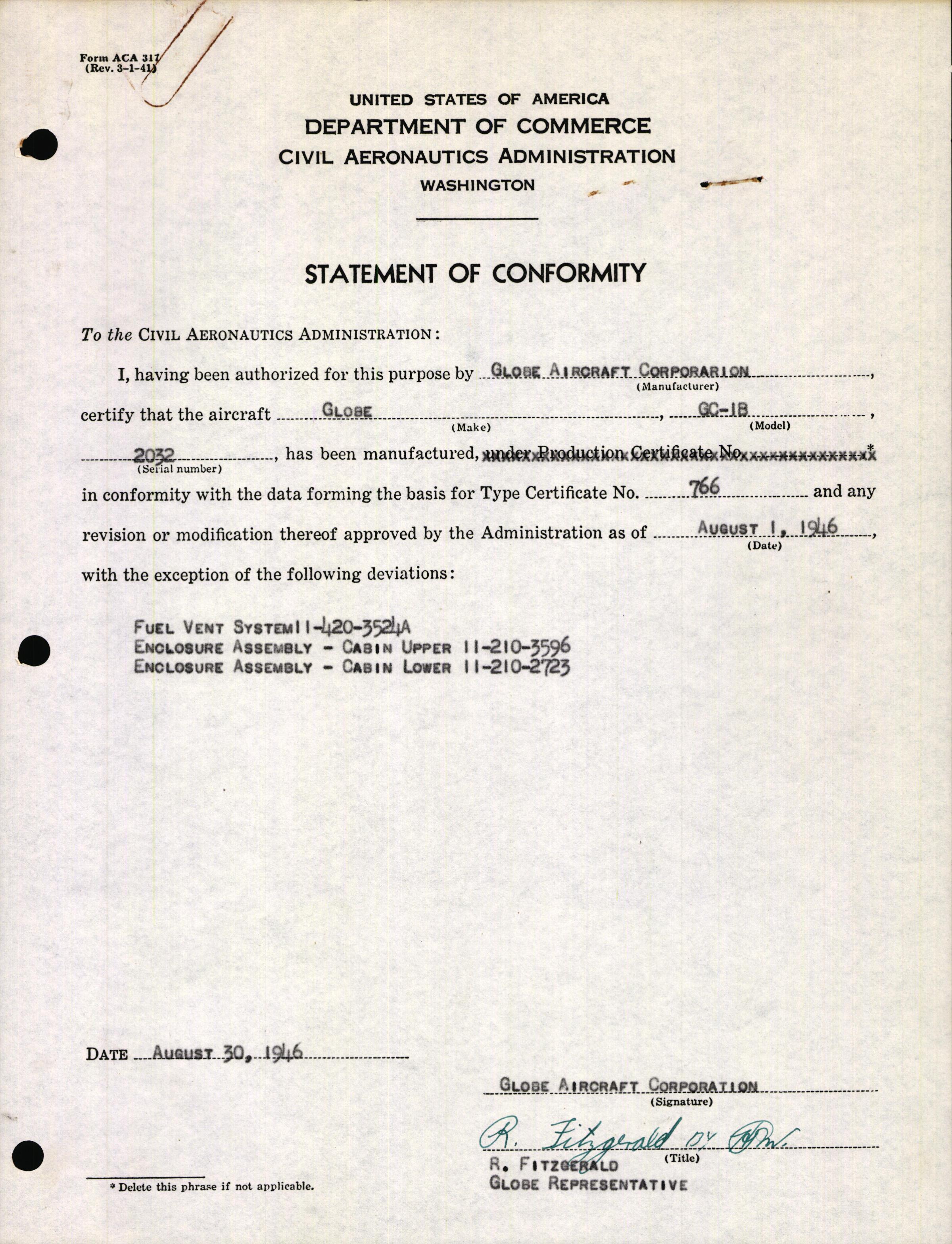 Sample page 1 from AirCorps Library document: Technical Information for Serial Number 2032