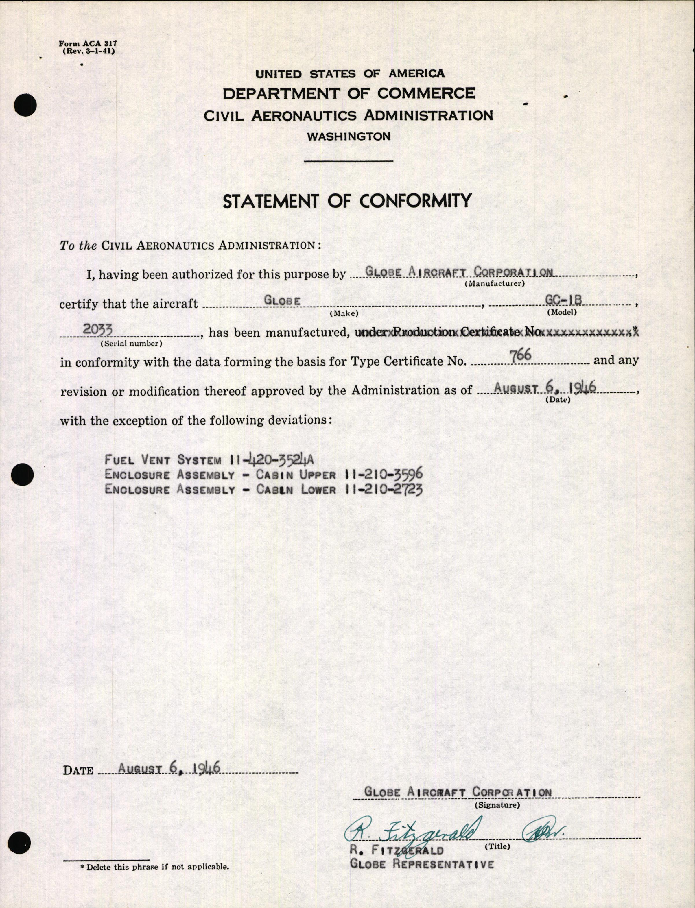 Sample page 3 from AirCorps Library document: Technical Information for Serial Number 2033