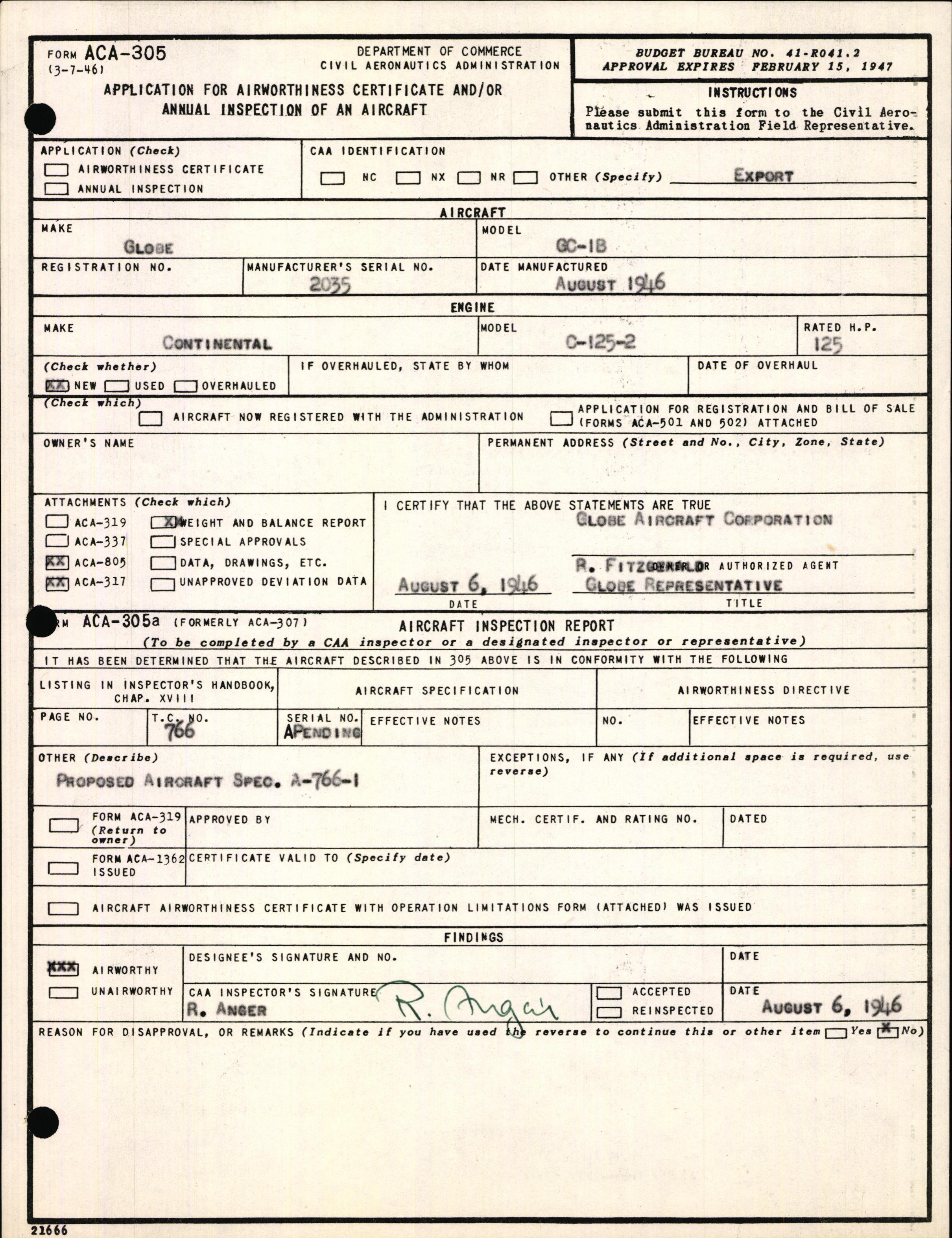 Sample page 1 from AirCorps Library document: Technical Information for Serial Number 2035