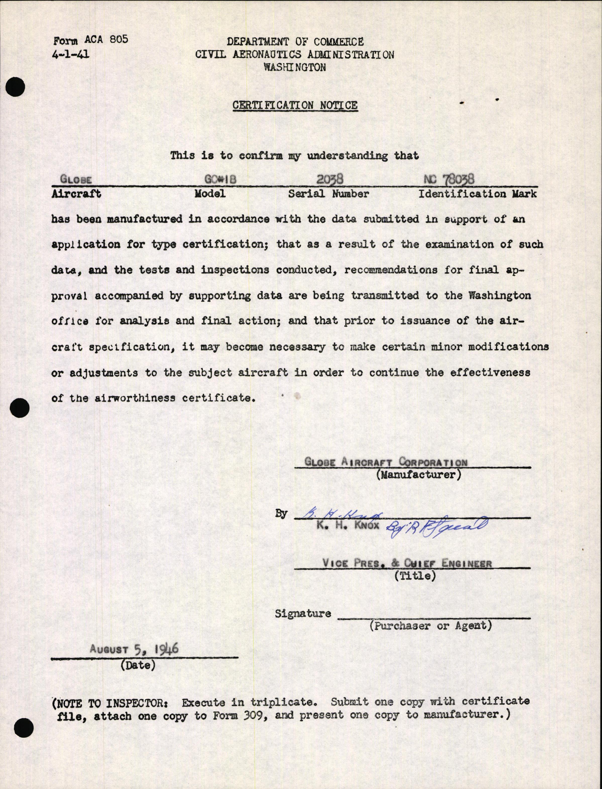 Sample page 3 from AirCorps Library document: Technical Information for Serial Number 2038