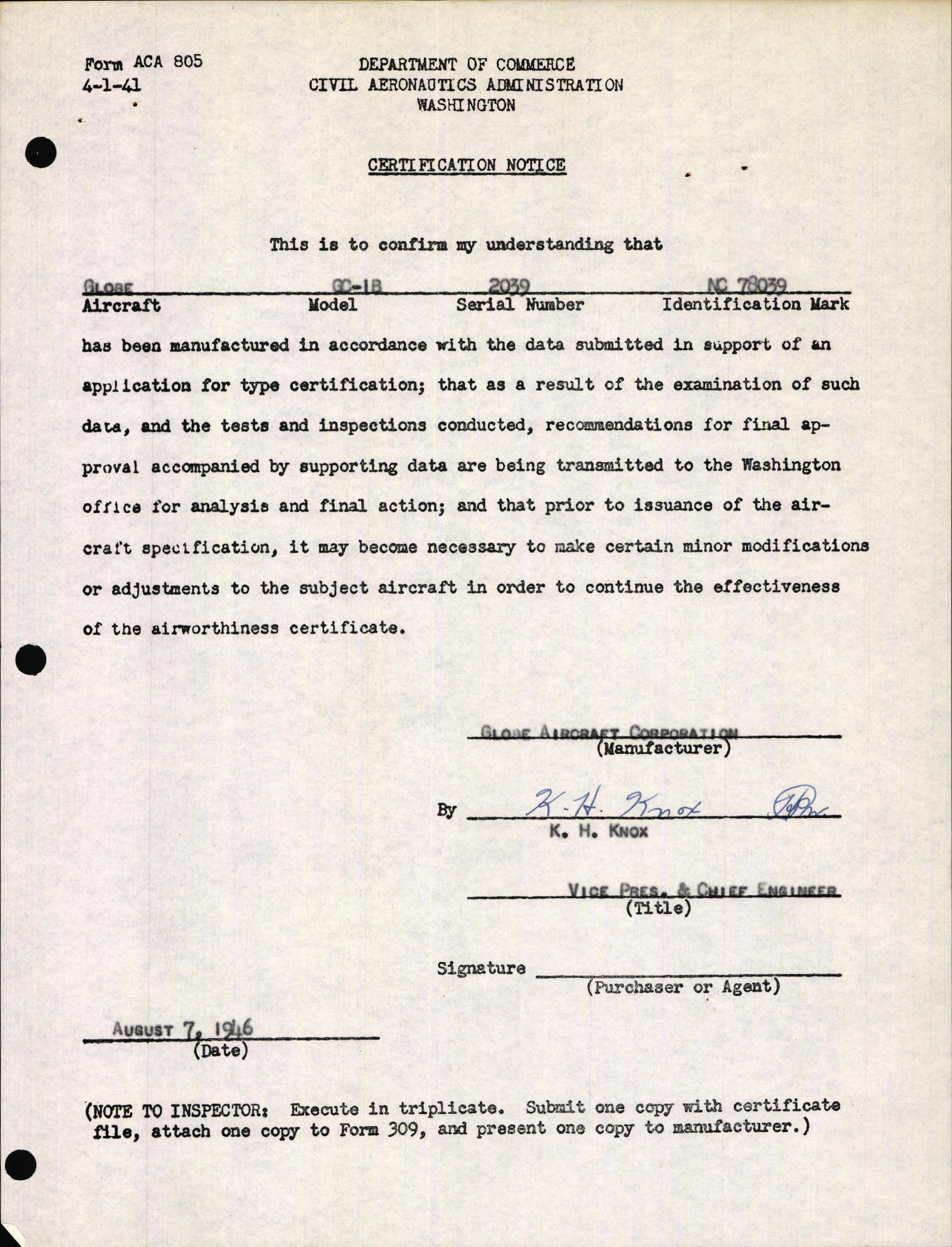 Sample page 3 from AirCorps Library document: Technical Information for Serial Number 2039