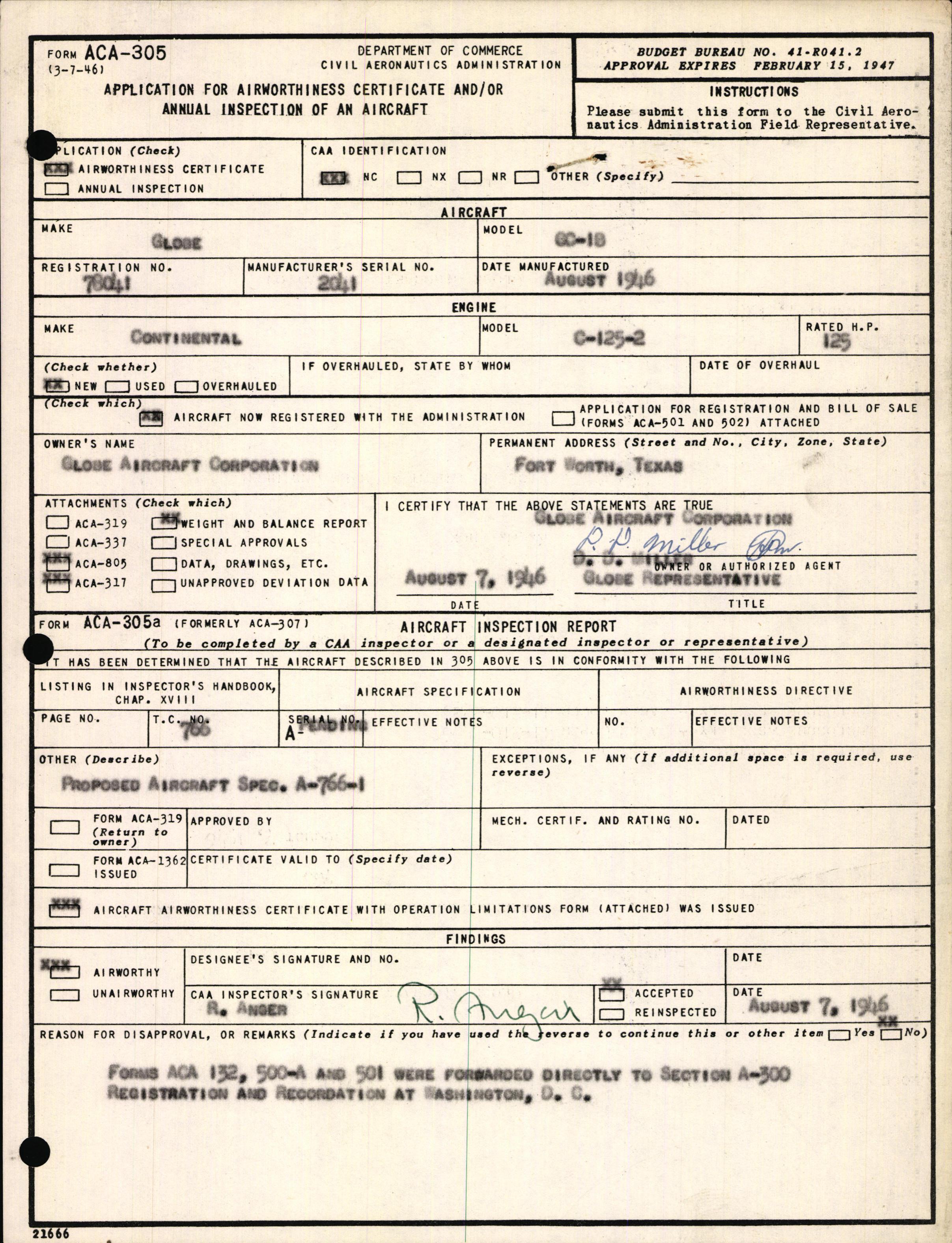 Sample page 1 from AirCorps Library document: Technical Information for Serial Number 2041