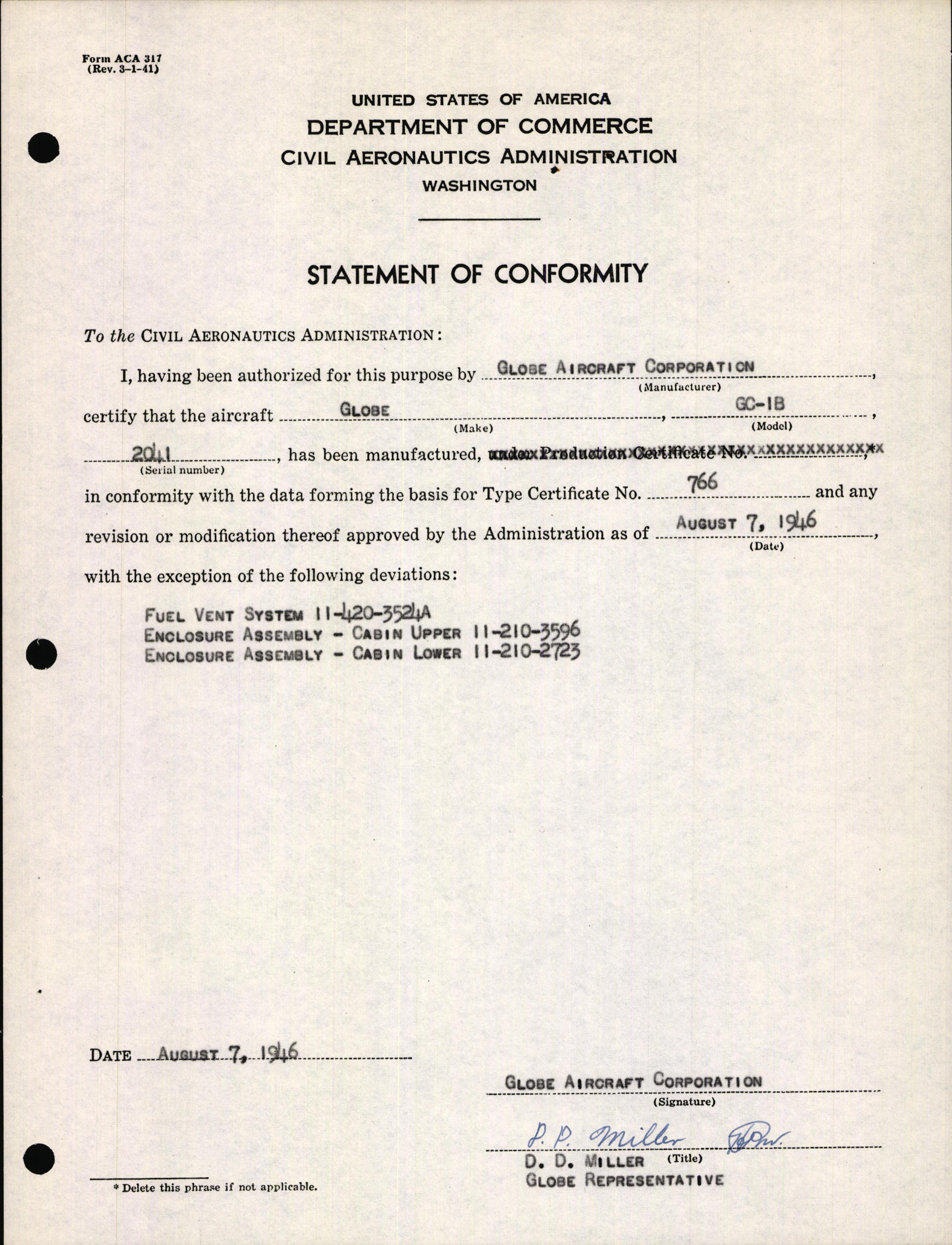 Sample page 3 from AirCorps Library document: Technical Information for Serial Number 2041