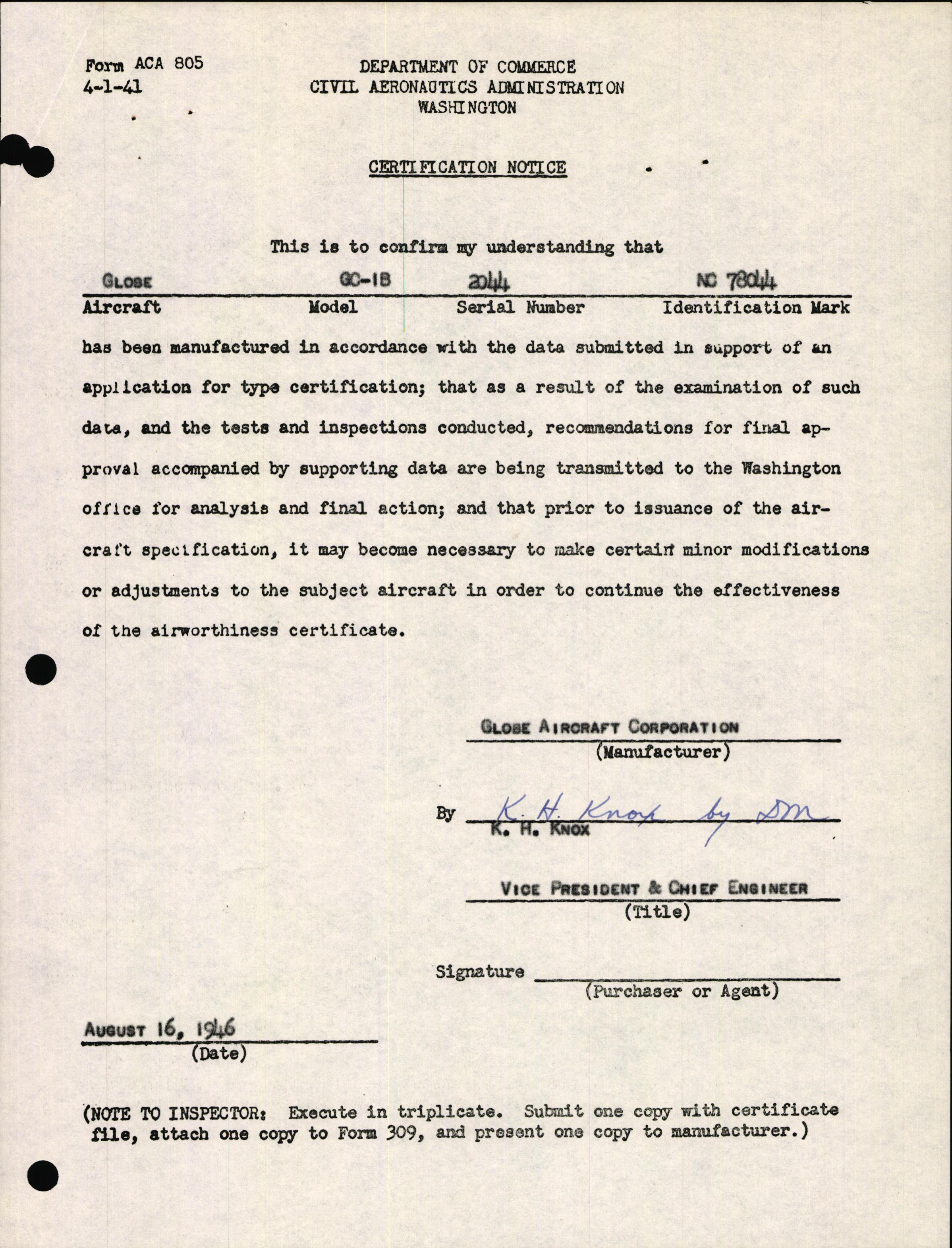 Sample page 3 from AirCorps Library document: Technical Information for Serial Number 2044