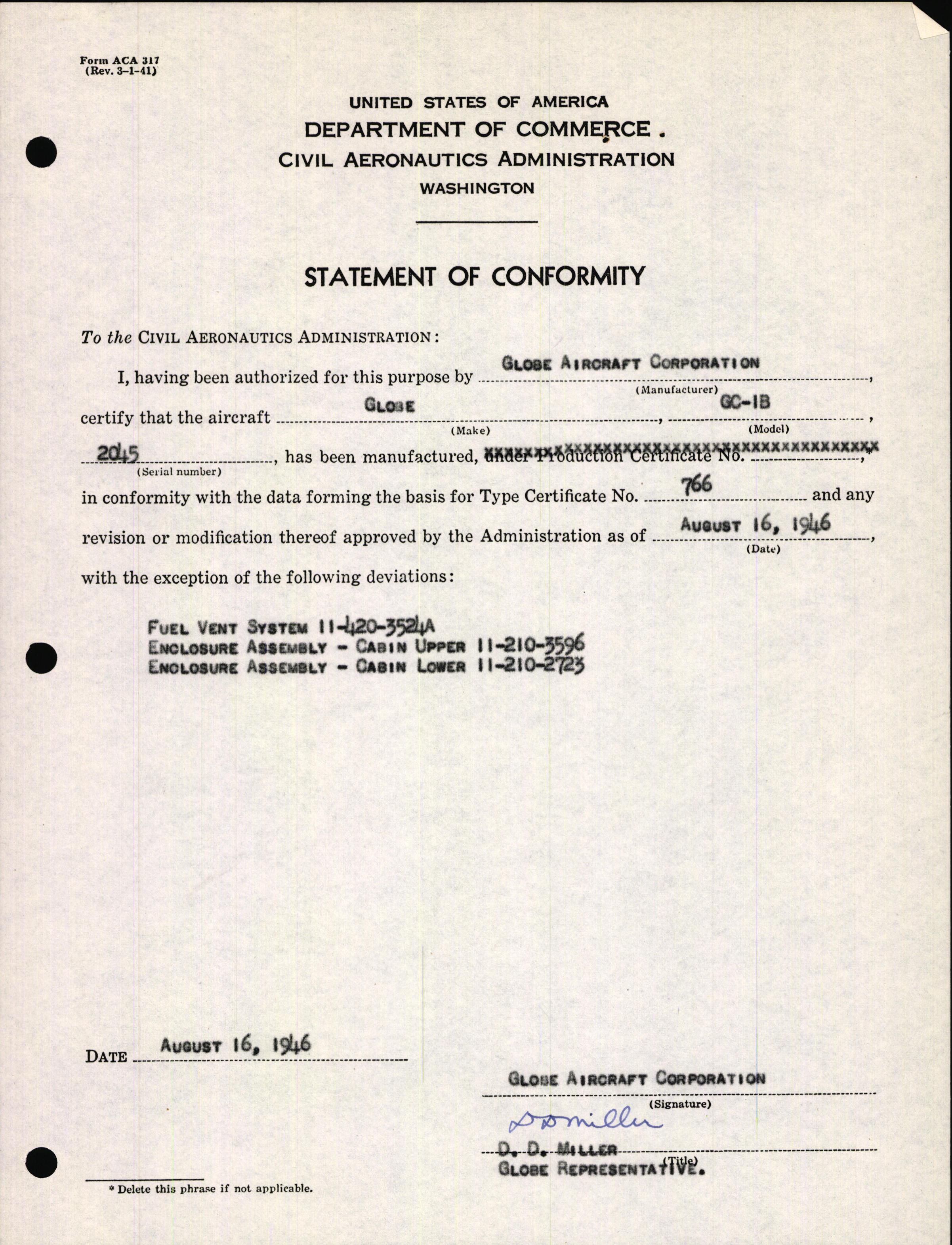 Sample page 3 from AirCorps Library document: Technical Information for Serial Number 2045