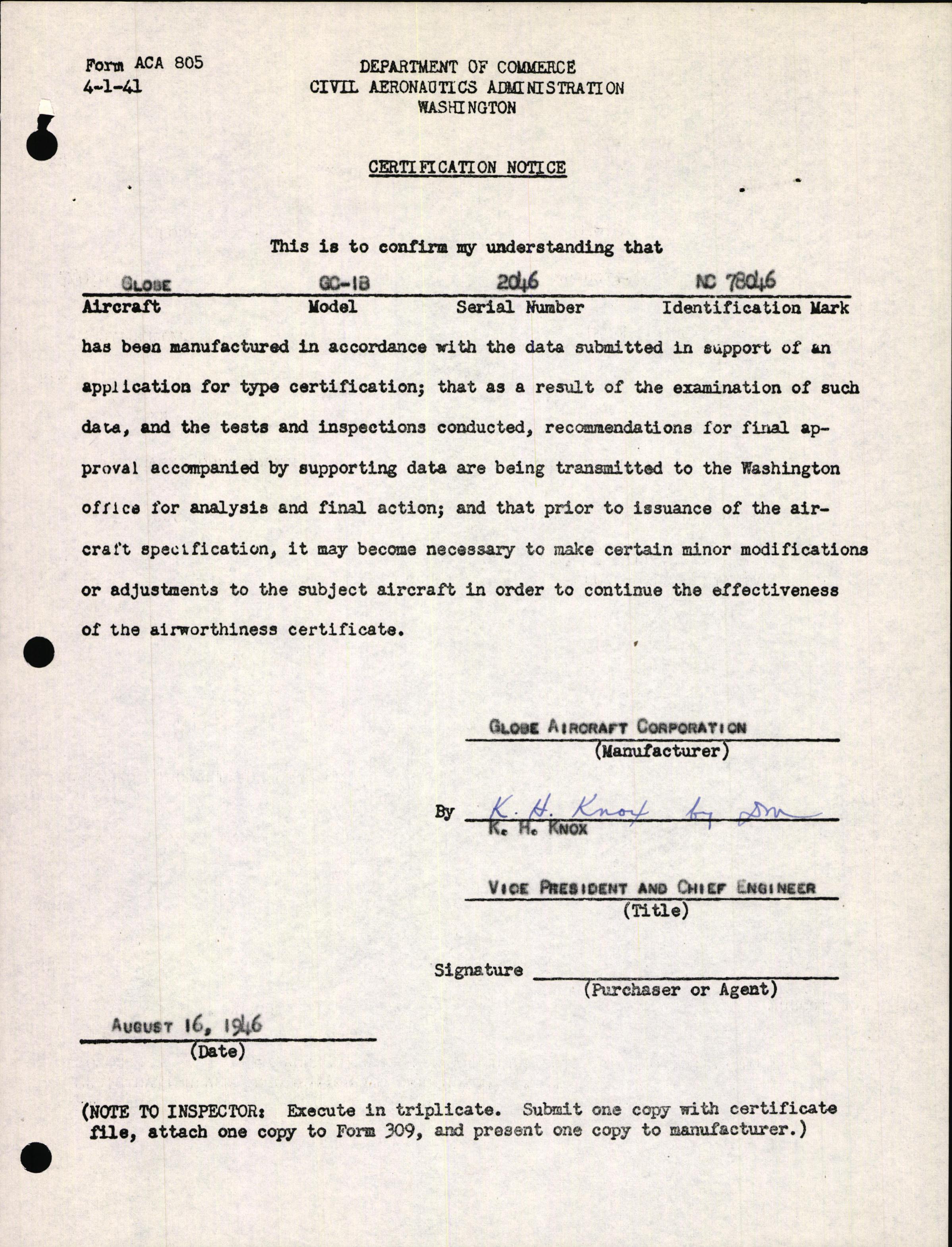 Sample page 3 from AirCorps Library document: Technical Information for Serial Number 2046