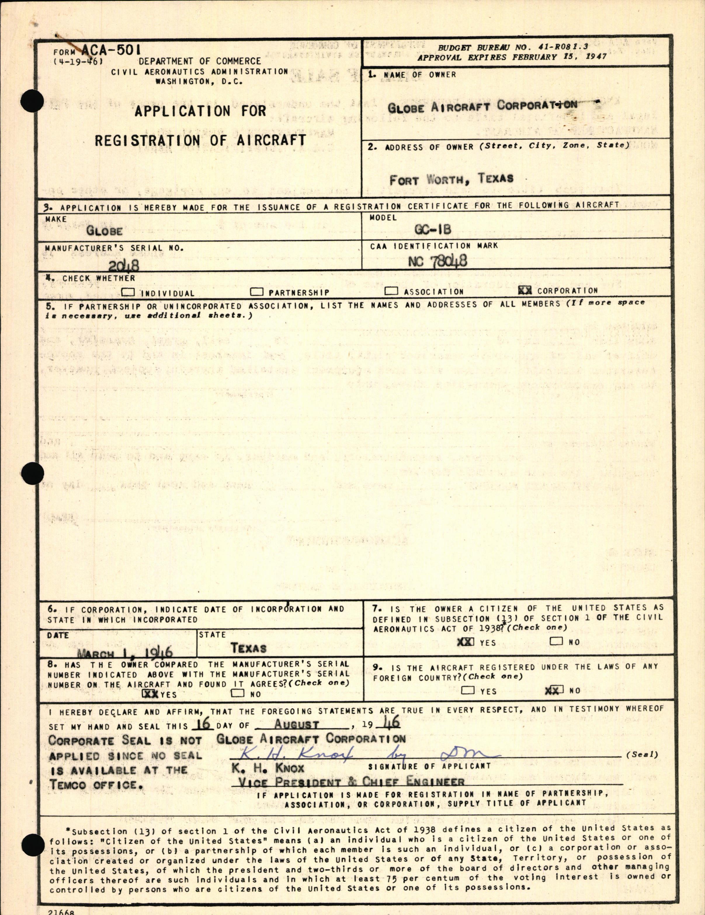 Sample page 1 from AirCorps Library document: Technical Information for Serial Number 2048