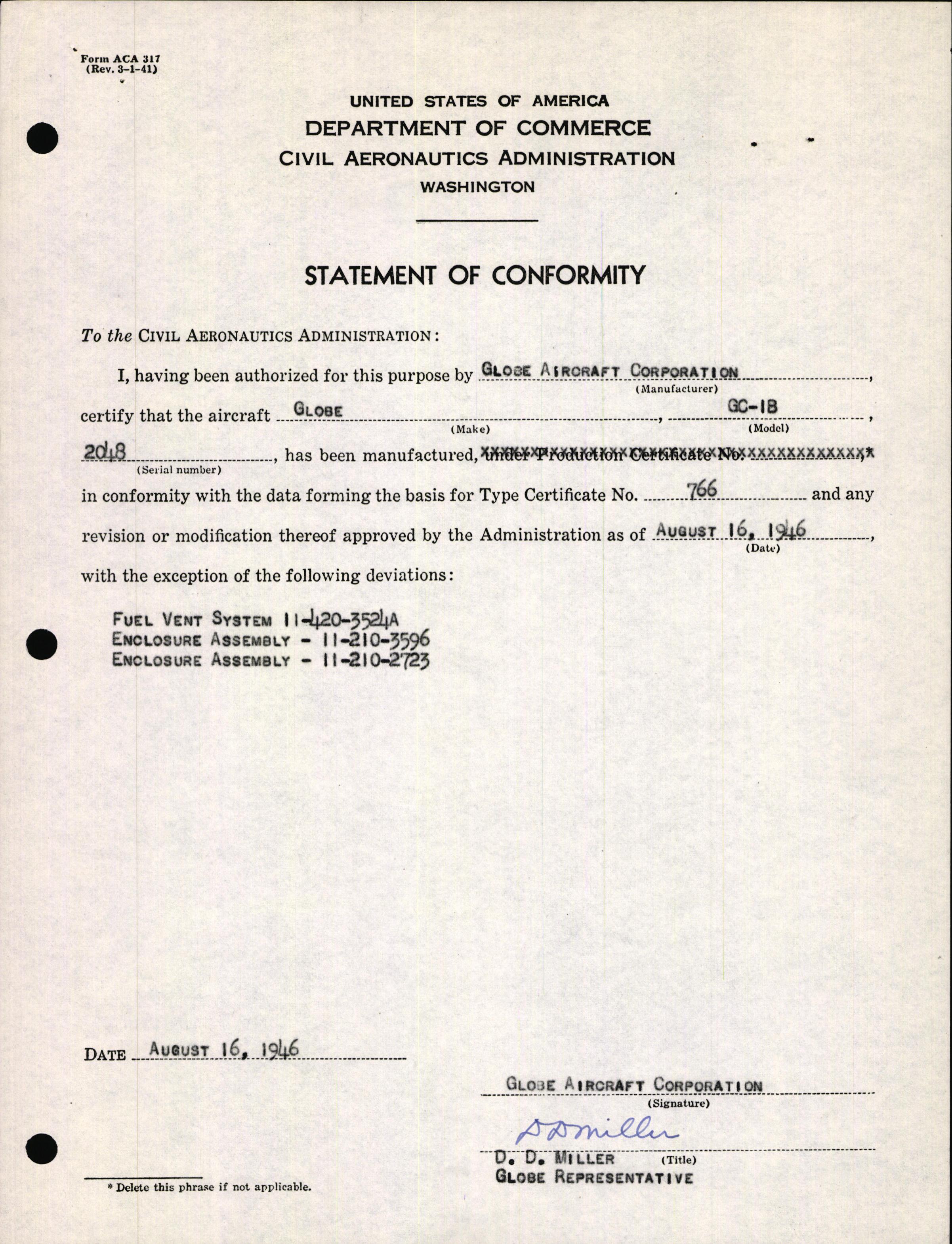 Sample page 3 from AirCorps Library document: Technical Information for Serial Number 2048