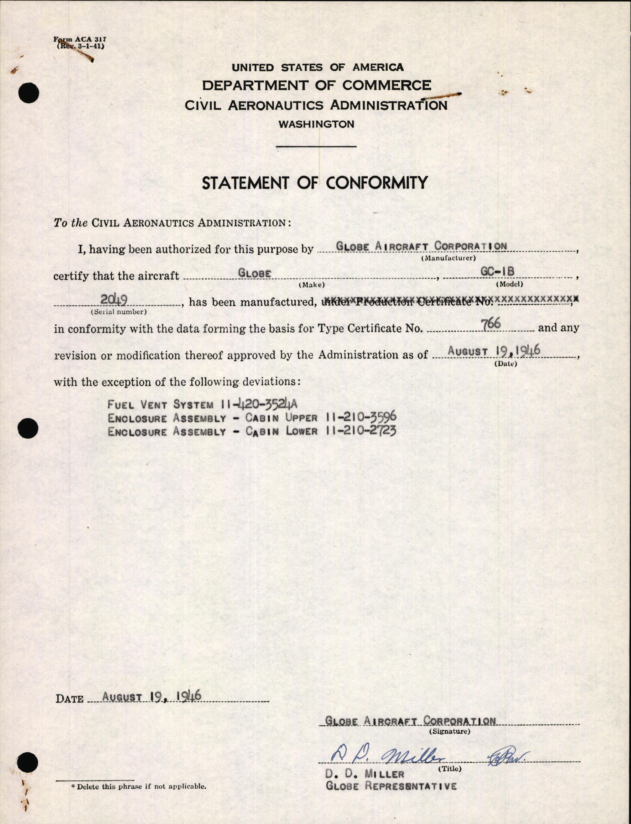 Sample page 1 from AirCorps Library document: Technical Information for Serial Number 2049