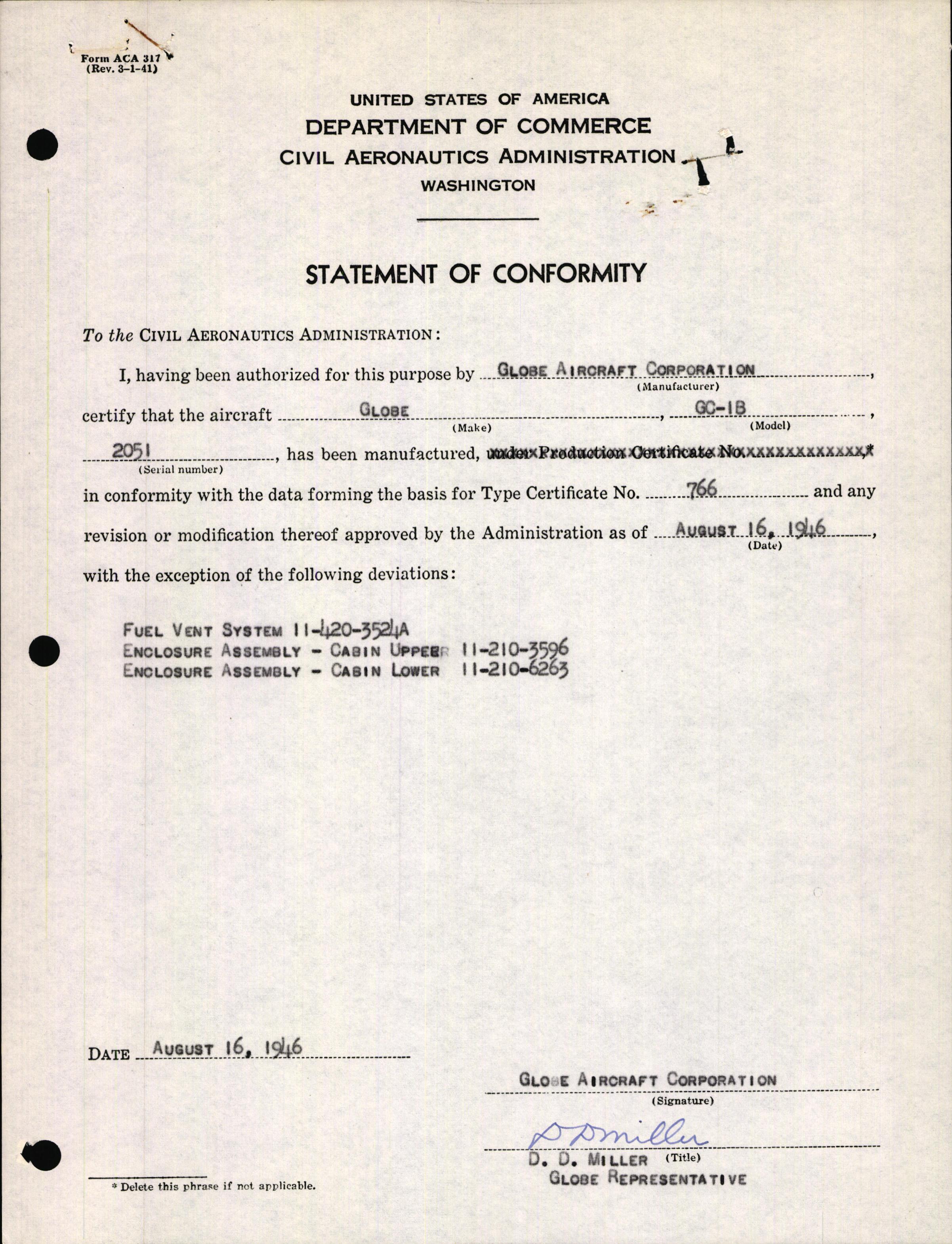 Sample page 1 from AirCorps Library document: Technical Information for Serial Number 2051