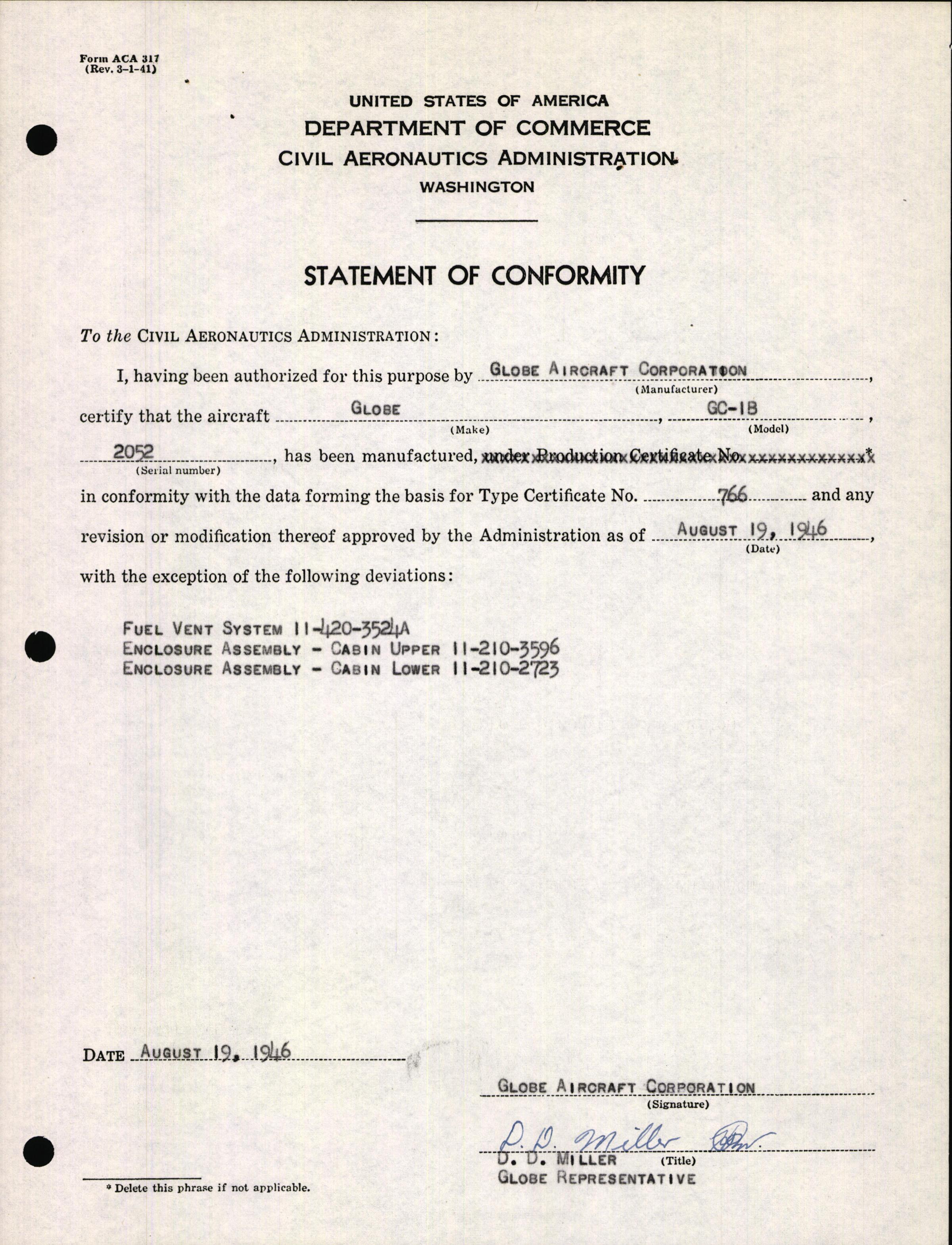 Sample page 3 from AirCorps Library document: Technical Information for Serial Number 2052