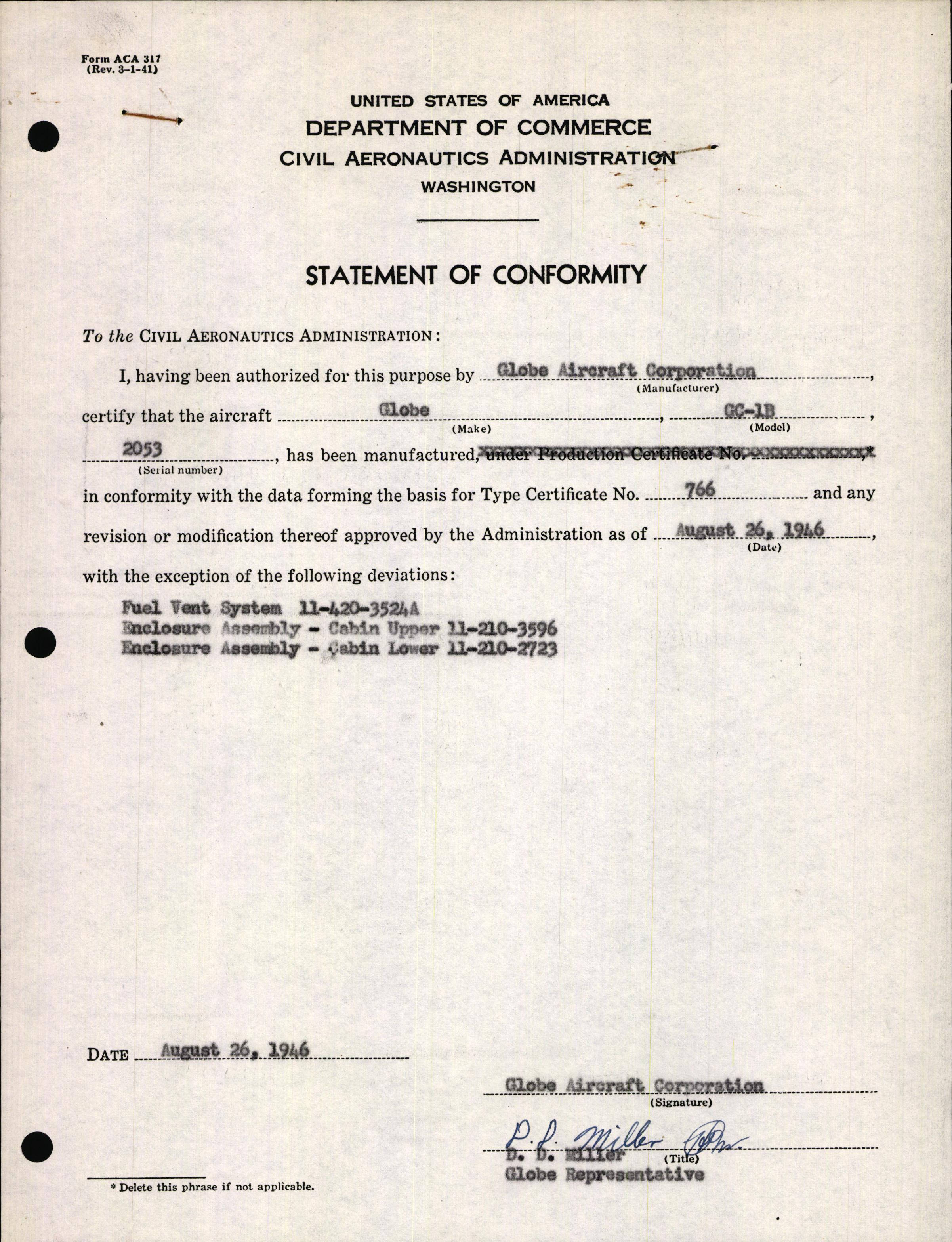 Sample page 1 from AirCorps Library document: Technical Information for Serial Number 2053