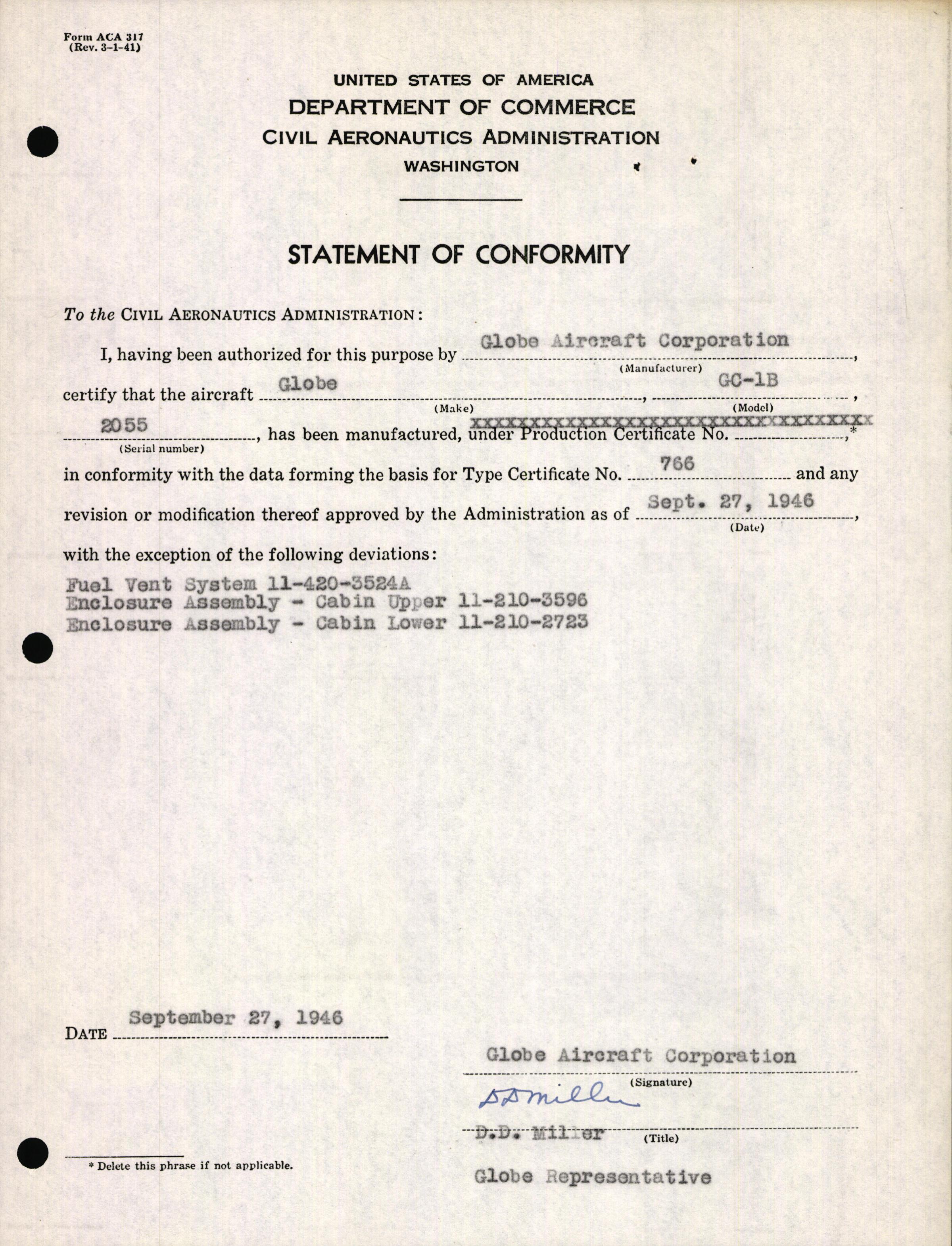 Sample page 3 from AirCorps Library document: Technical Information for Serial Number 2055