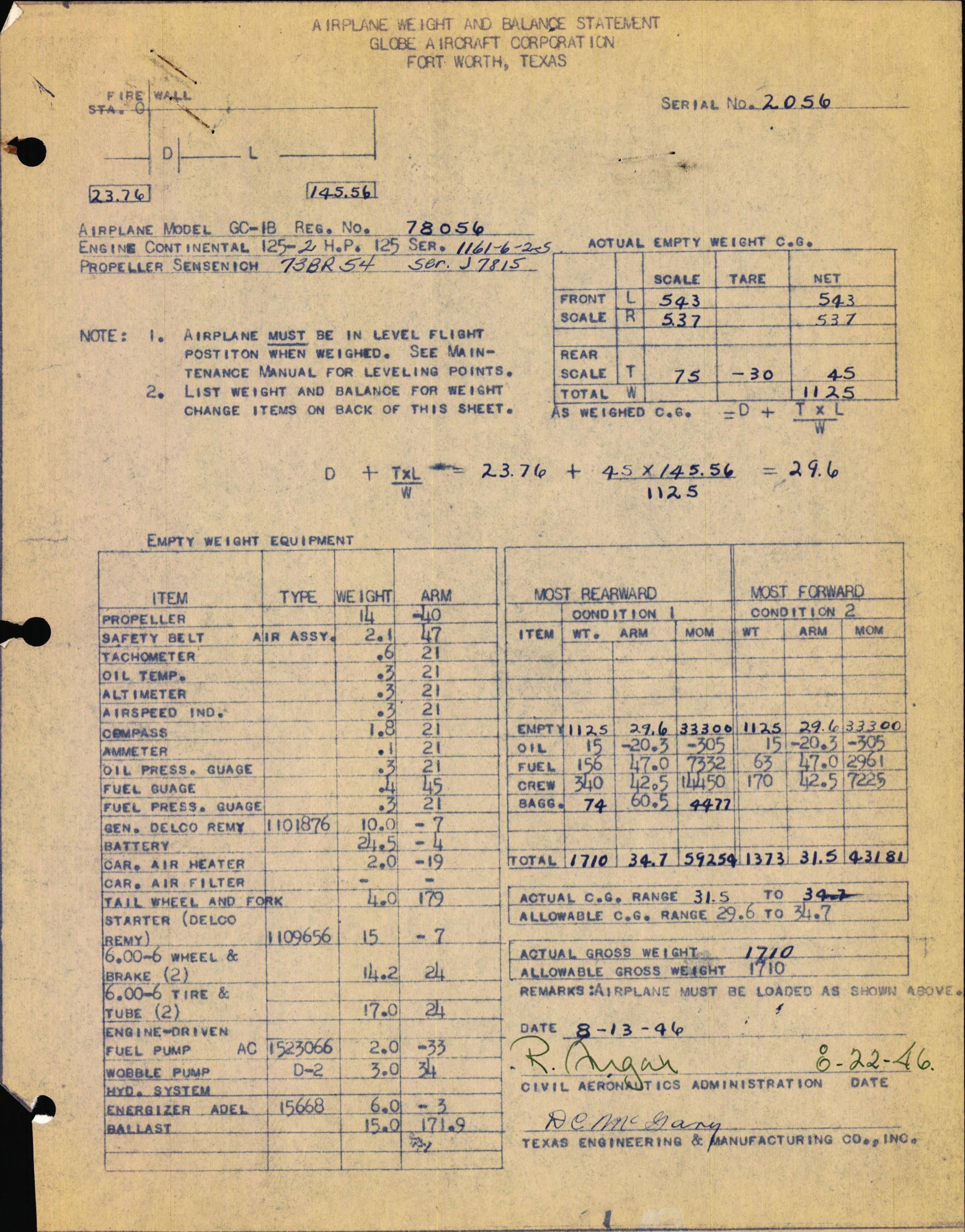 Sample page 3 from AirCorps Library document: Technical Information for Serial Number 2056