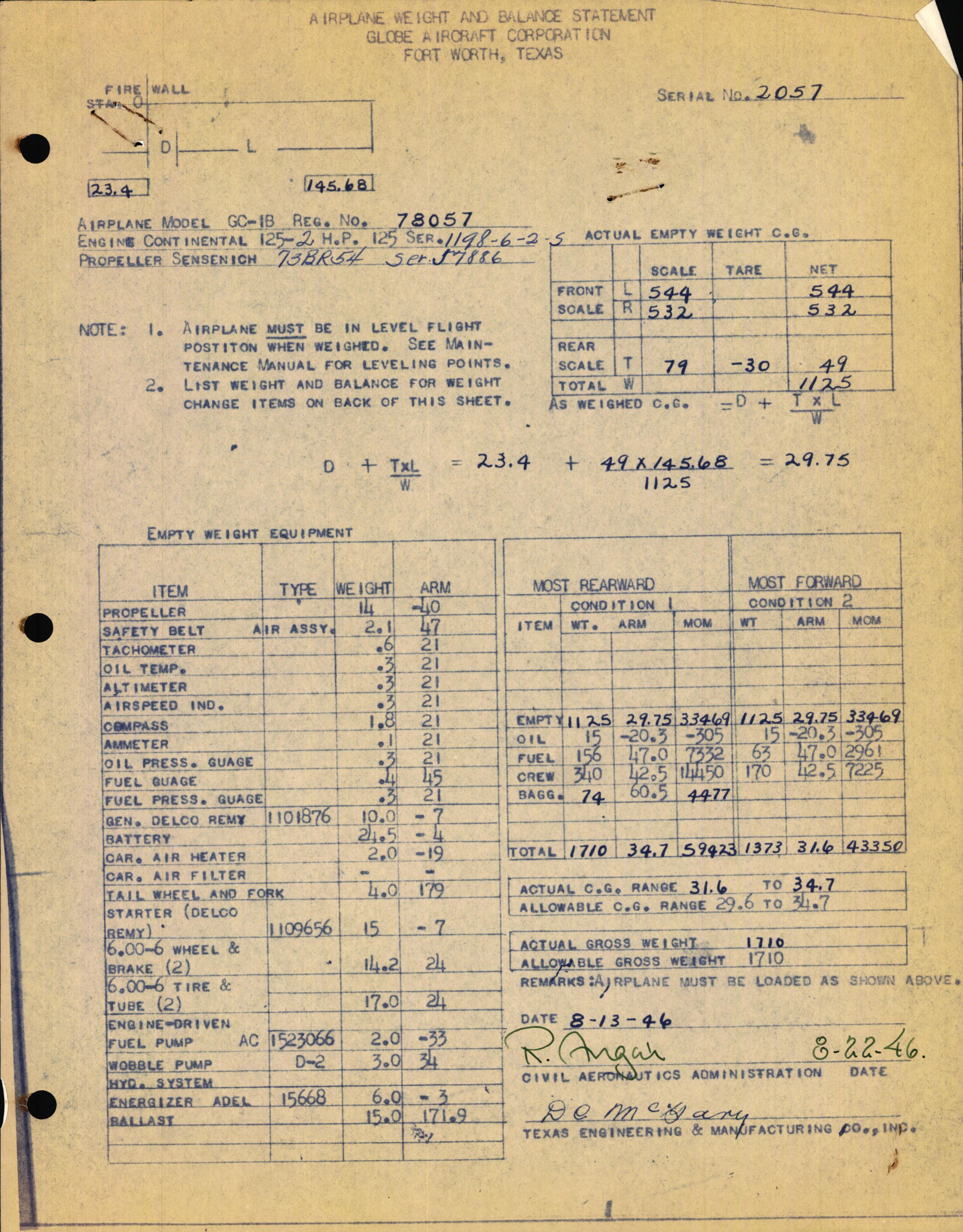 Sample page 1 from AirCorps Library document: Technical Information for Serial Number 2057