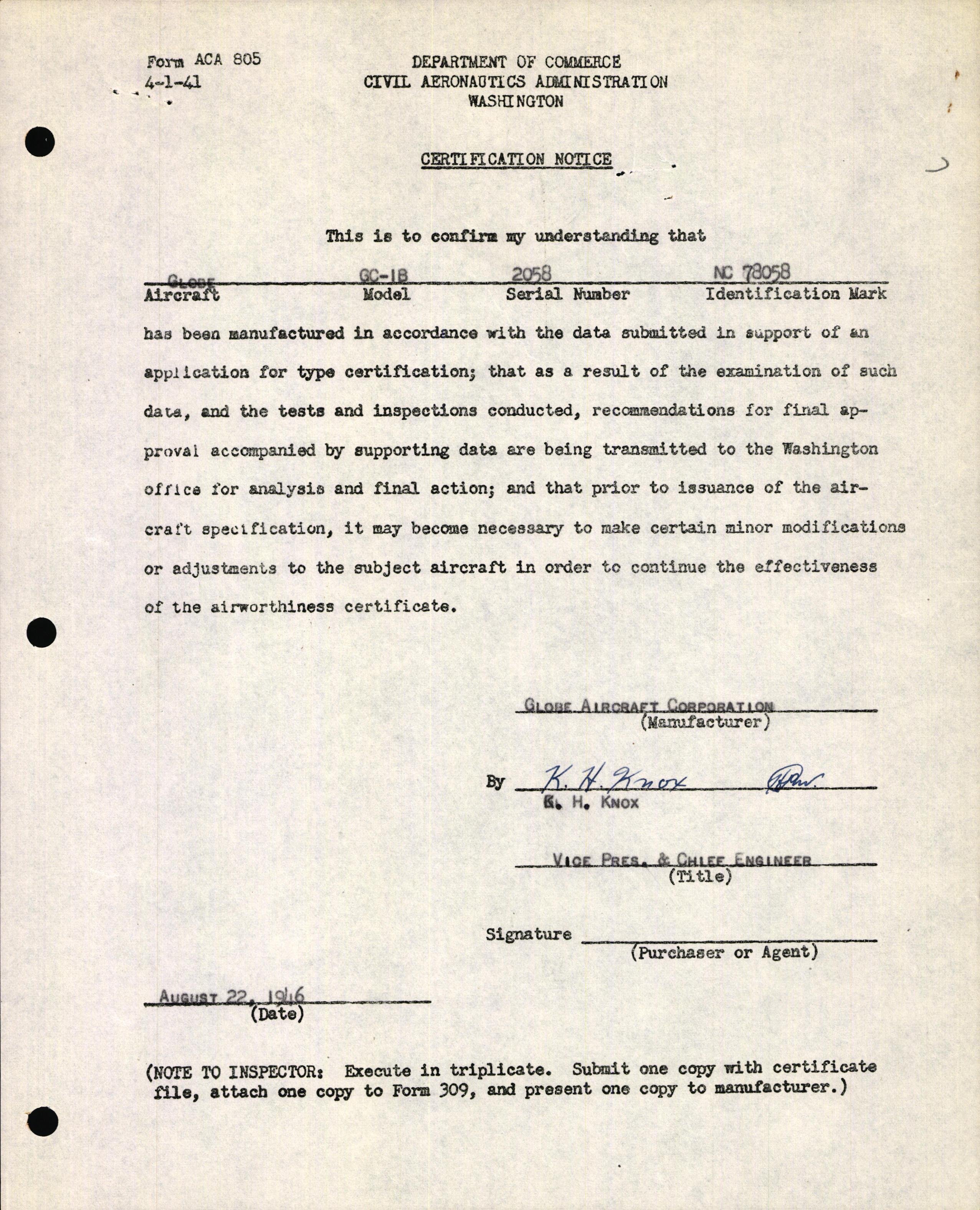 Sample page 3 from AirCorps Library document: Technical Information for Serial Number 2058