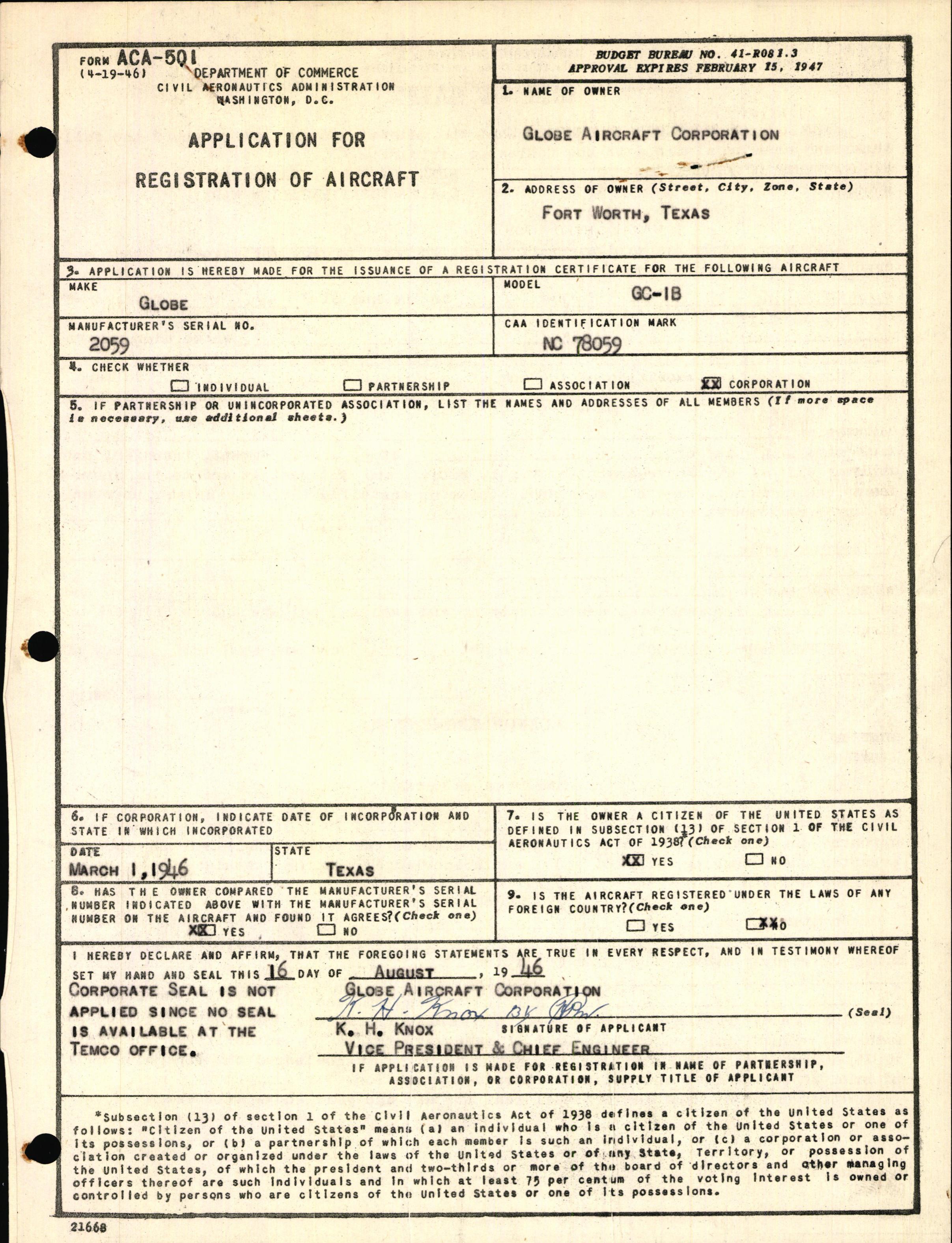 Sample page 1 from AirCorps Library document: Technical Information for Serial Number 2059