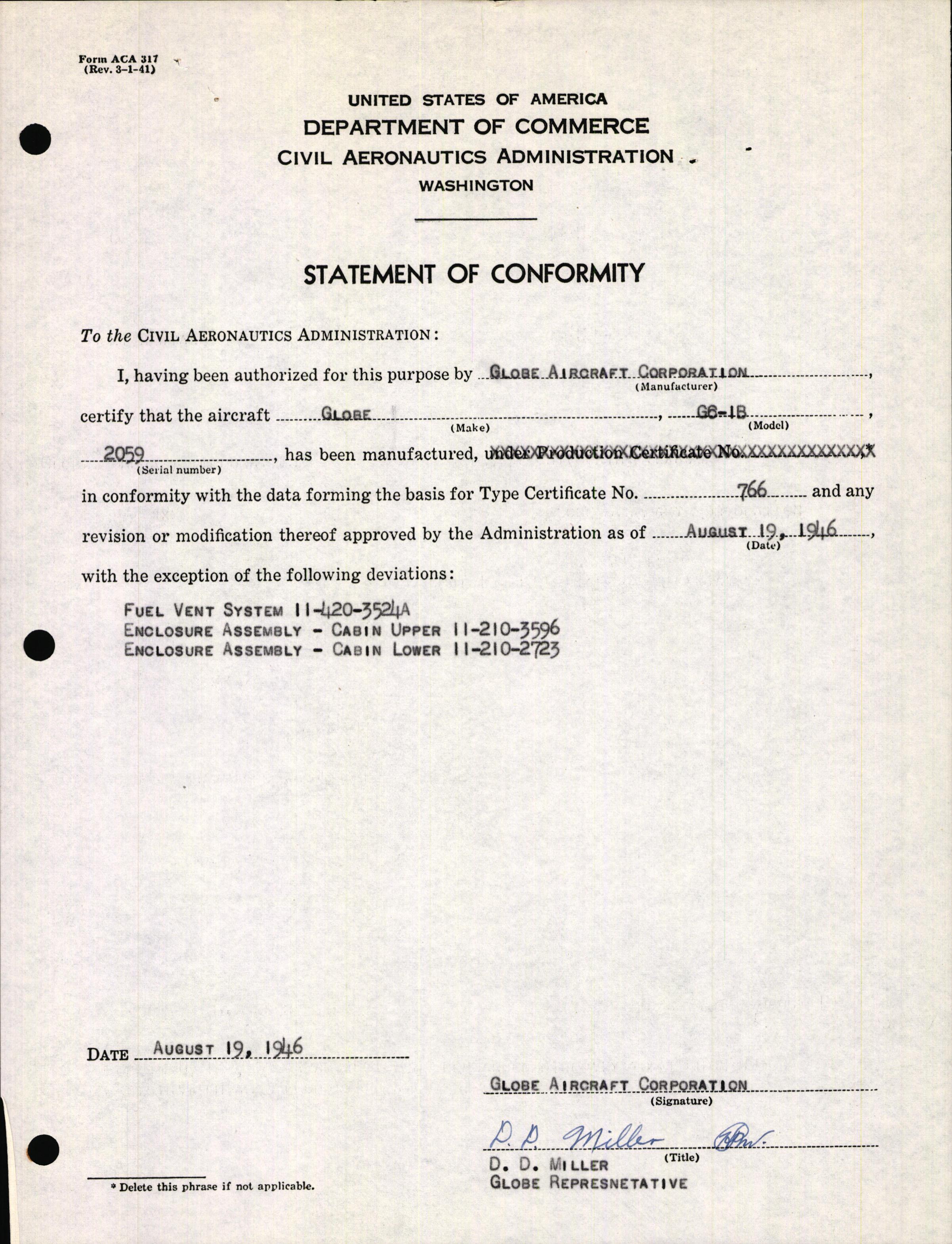 Sample page 3 from AirCorps Library document: Technical Information for Serial Number 2059