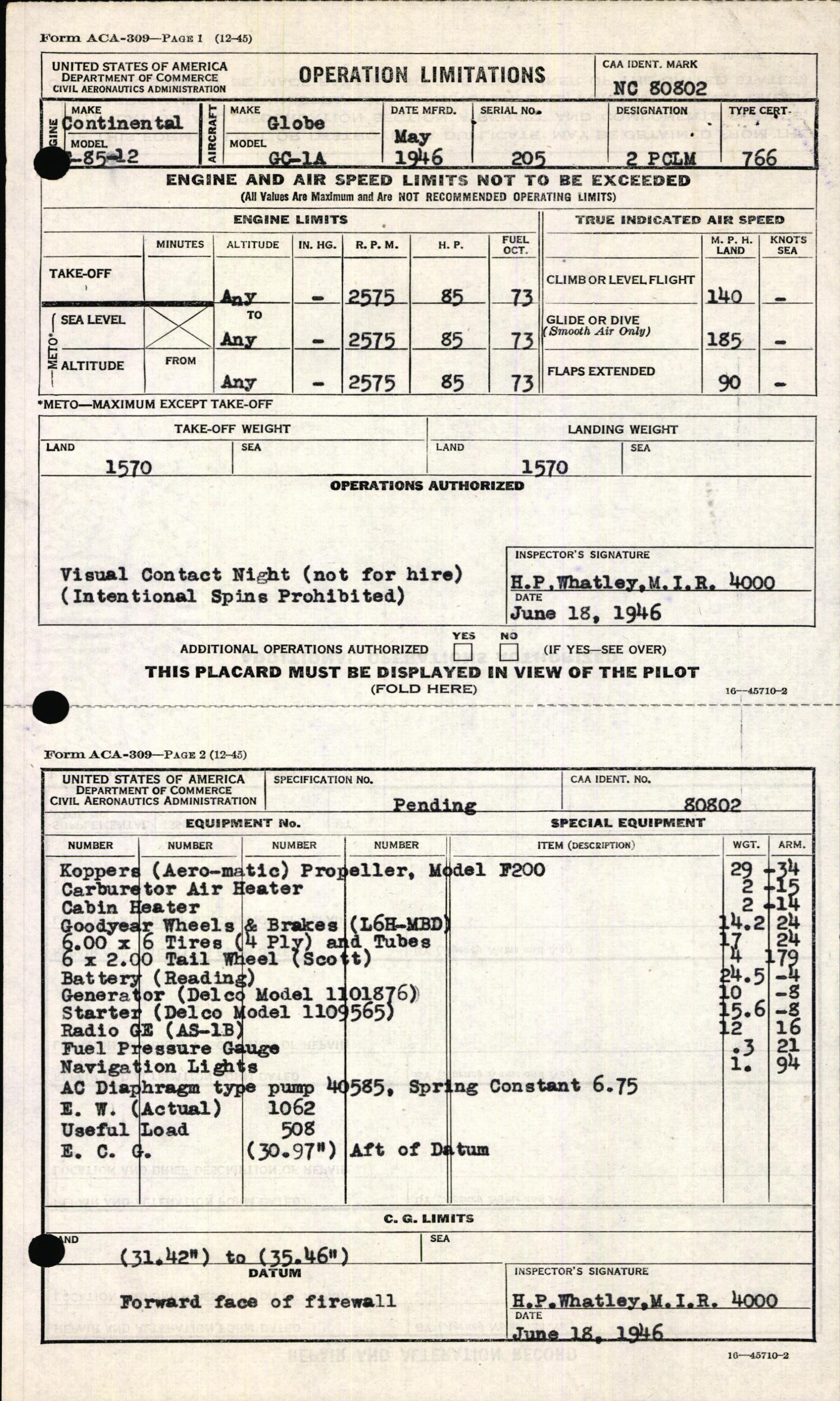 Sample page 3 from AirCorps Library document: Technical Information for Serial Number 205