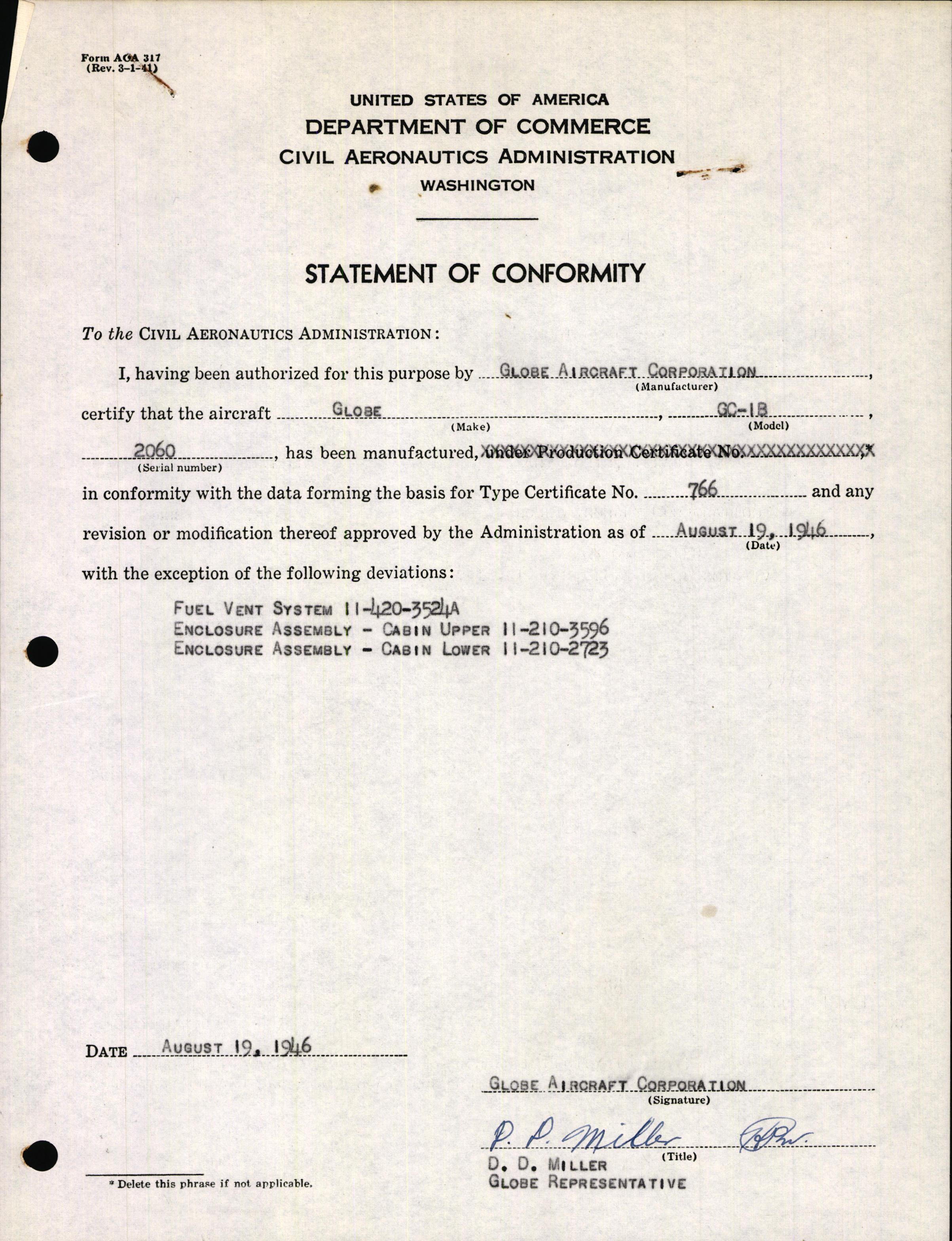 Sample page 1 from AirCorps Library document: Technical Information for Serial Number 2060