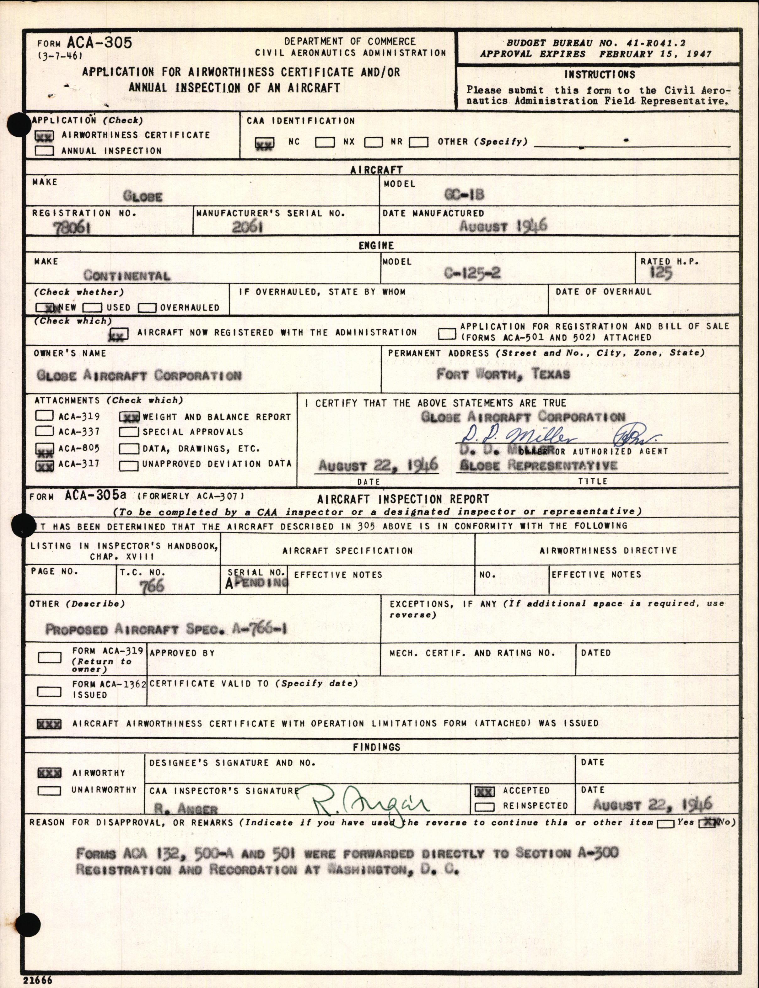 Sample page 3 from AirCorps Library document: Technical Information for Serial Number 2061