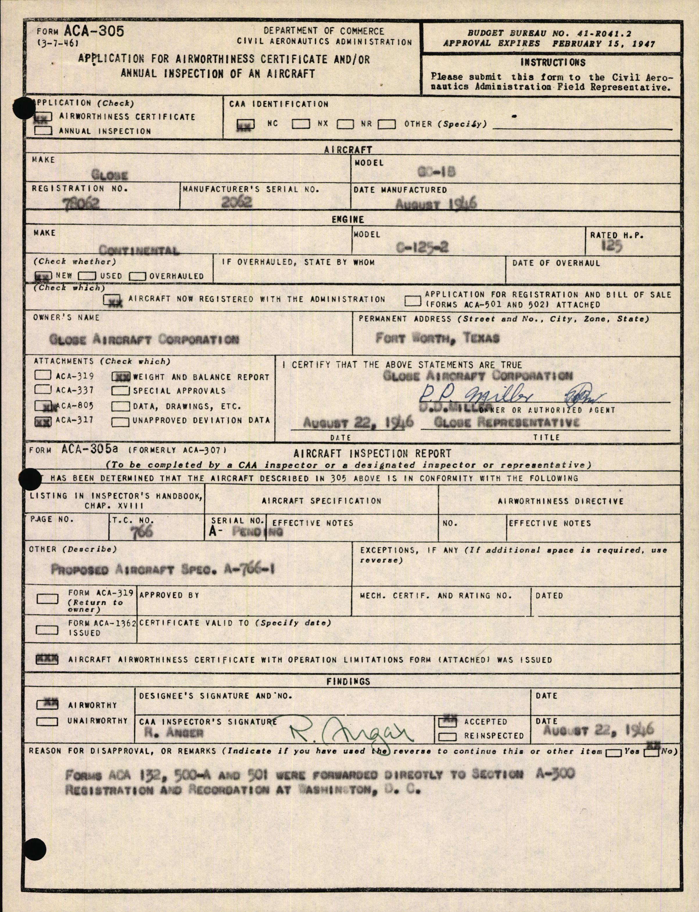 Sample page 3 from AirCorps Library document: Technical Information for Serial Number 2062