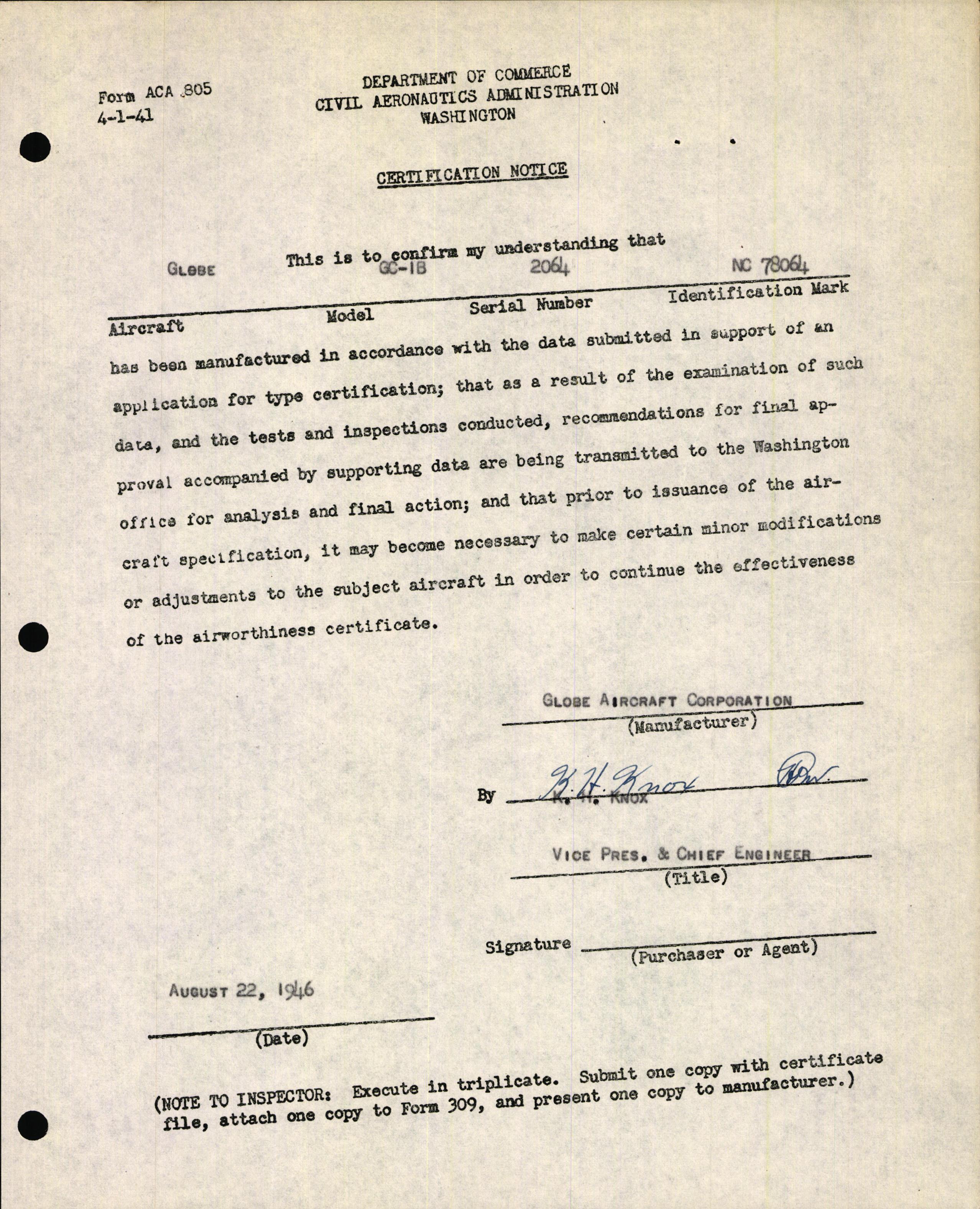 Sample page 3 from AirCorps Library document: Technical Information for Serial Number 2064