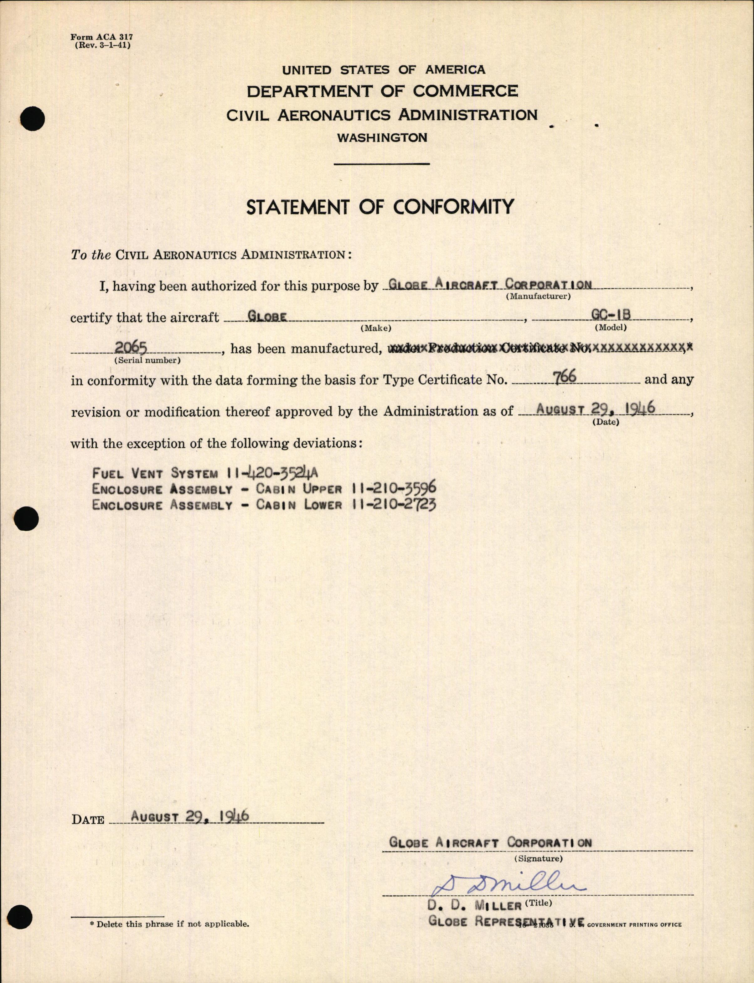 Sample page 3 from AirCorps Library document: Technical Information for Serial Number 2065