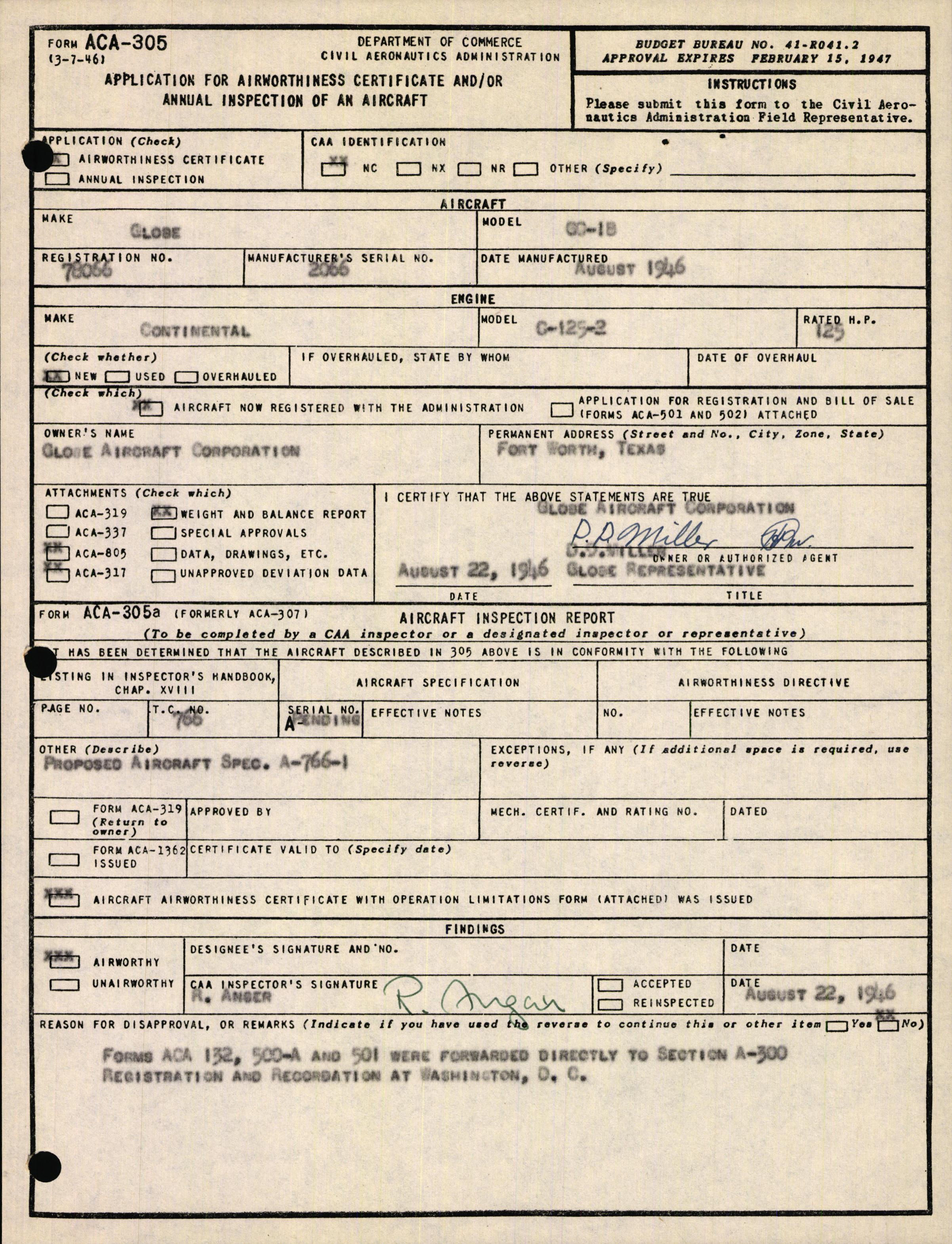 Sample page 3 from AirCorps Library document: Technical Information for Serial Number 2066