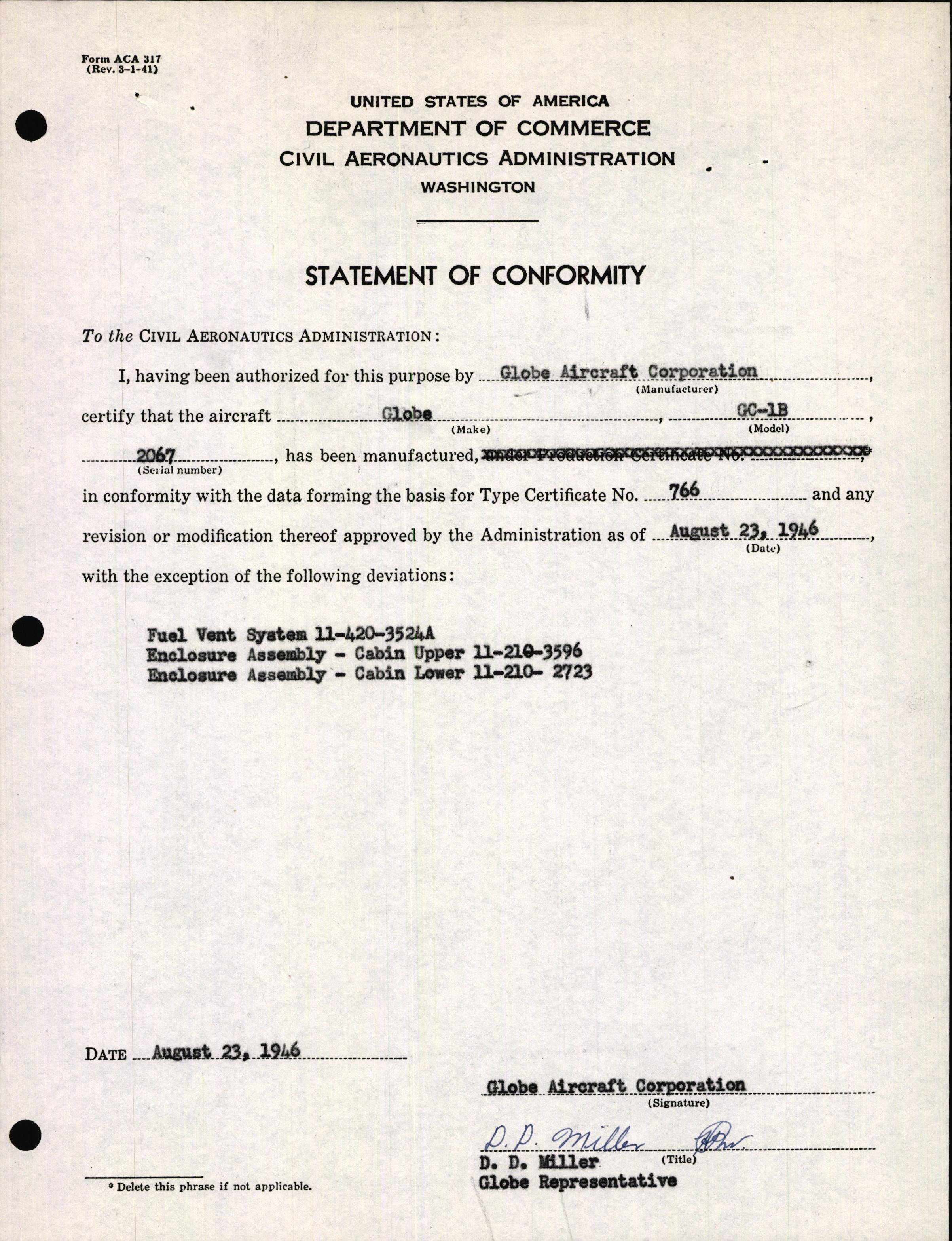 Sample page 3 from AirCorps Library document: Technical Information for Serial Number 2067