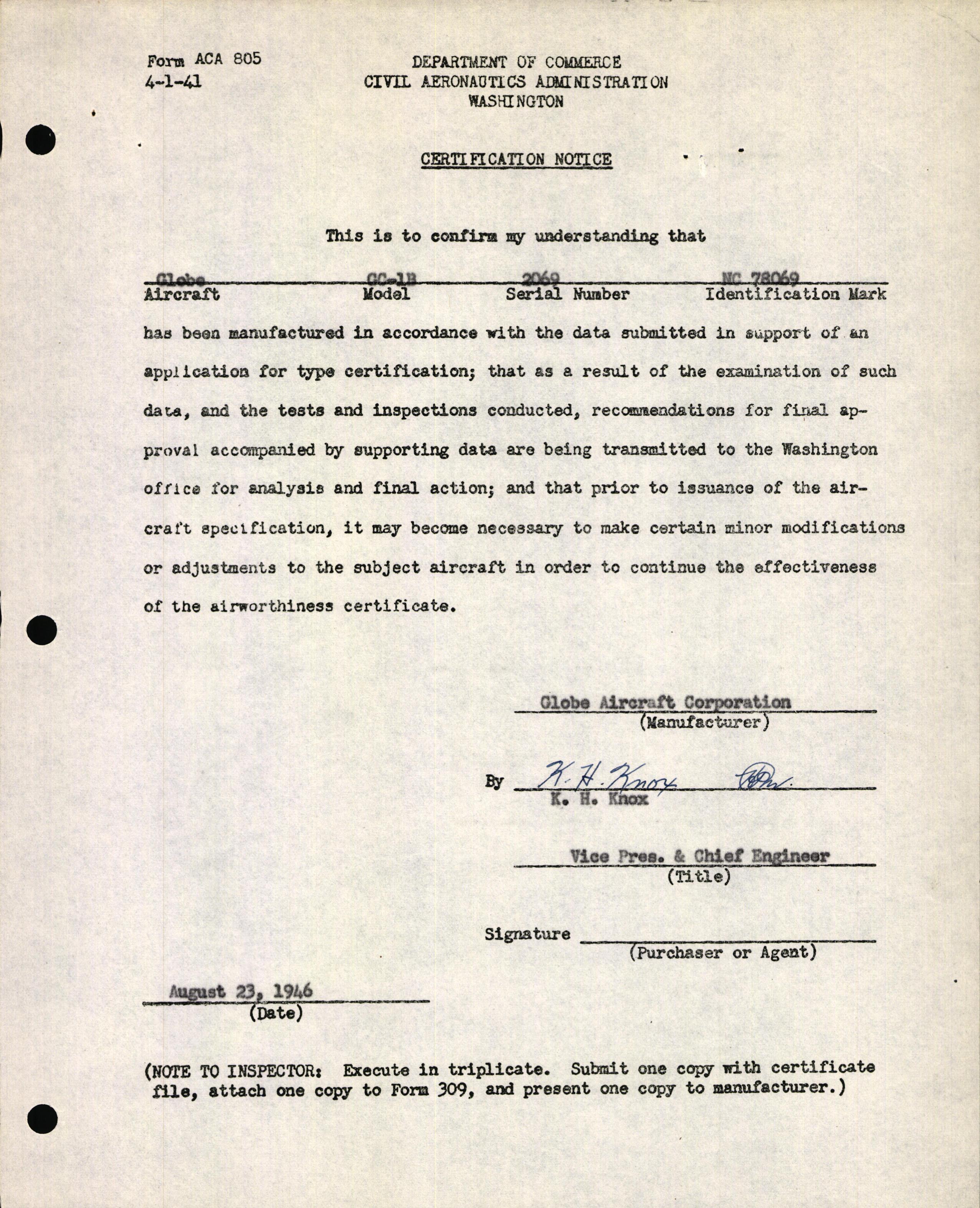 Sample page 3 from AirCorps Library document: Technical Information for Serial Number 2069