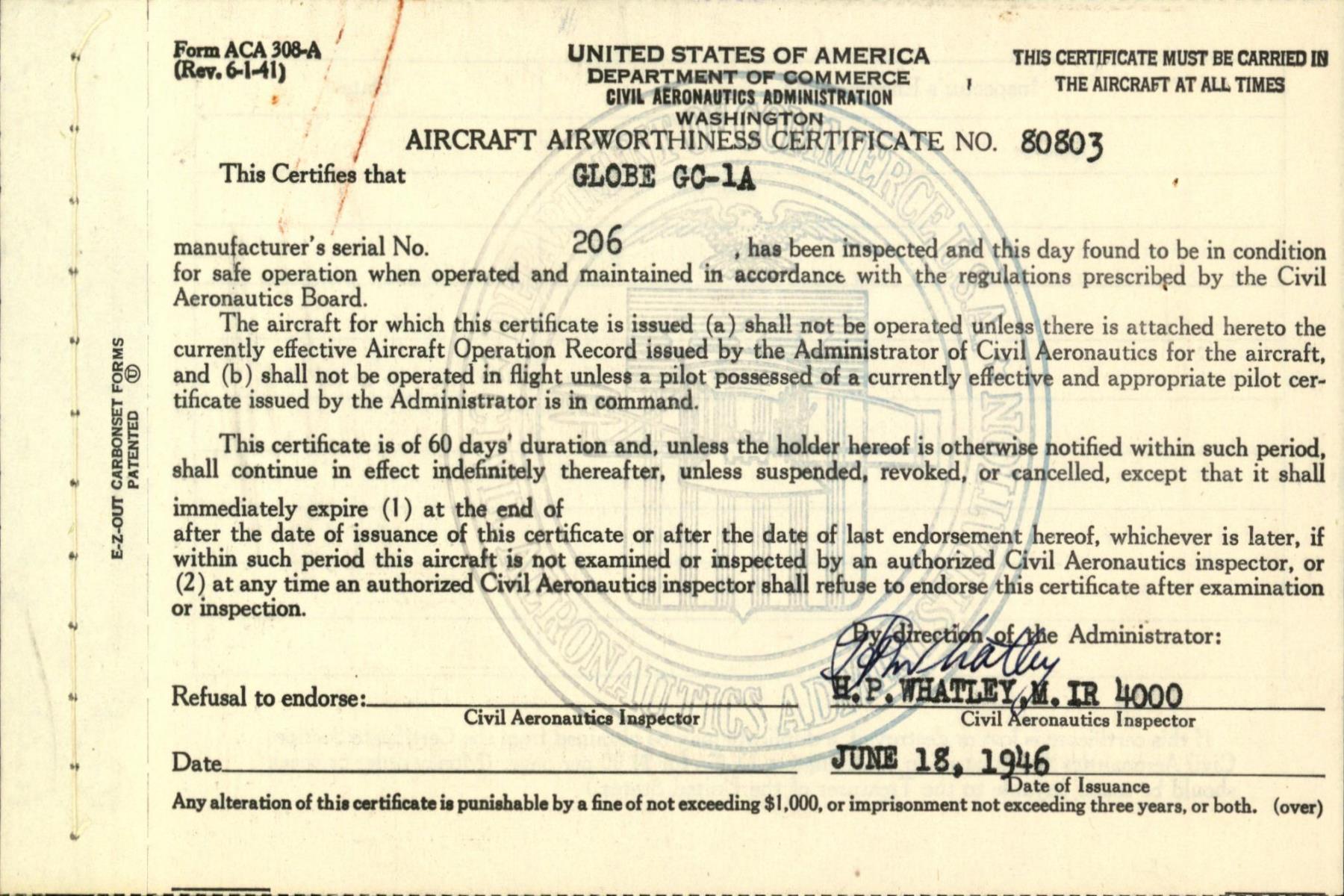 Sample page 5 from AirCorps Library document: Technical Information for Serial Number 206