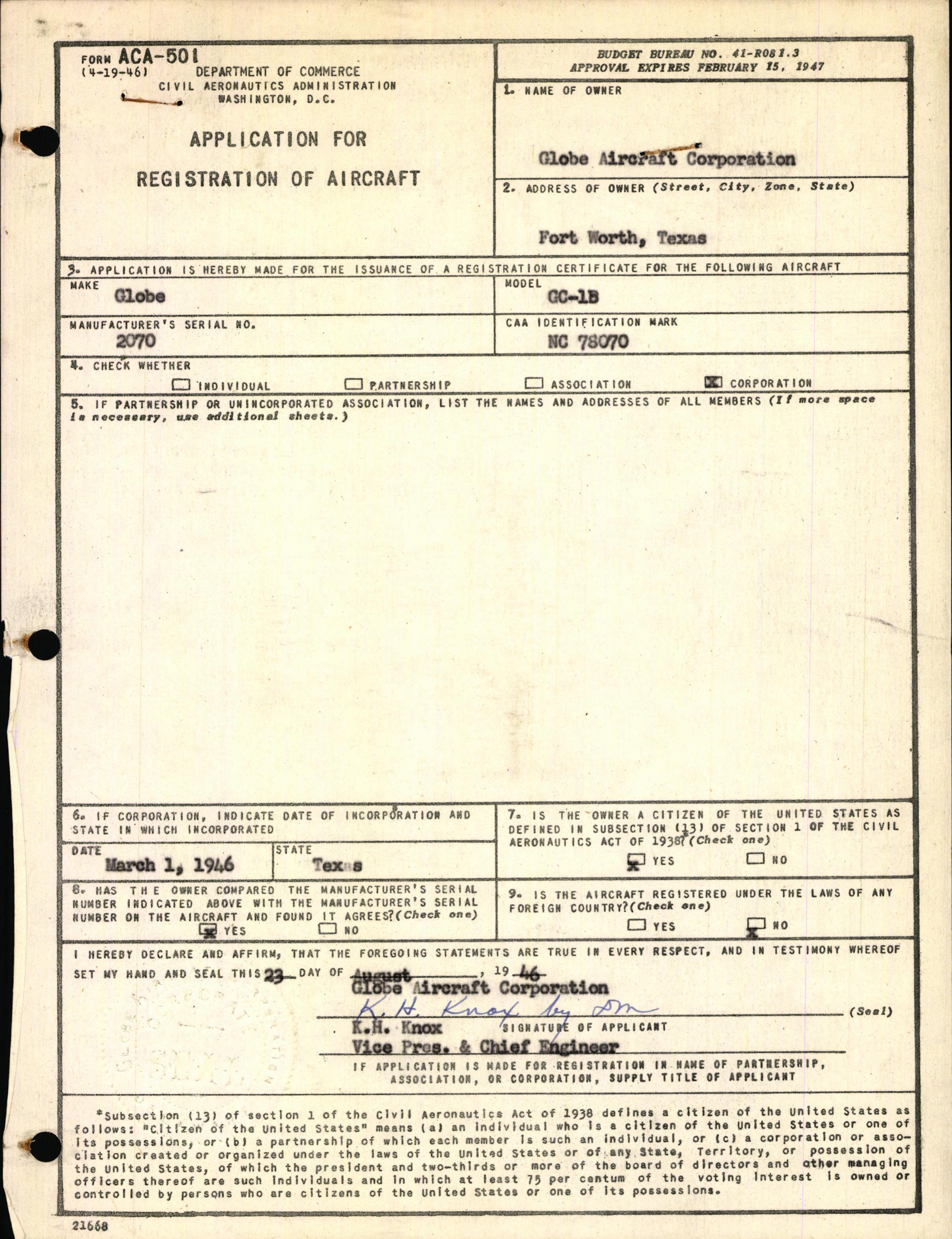 Sample page 1 from AirCorps Library document: Technical Information for Serial Number 2070