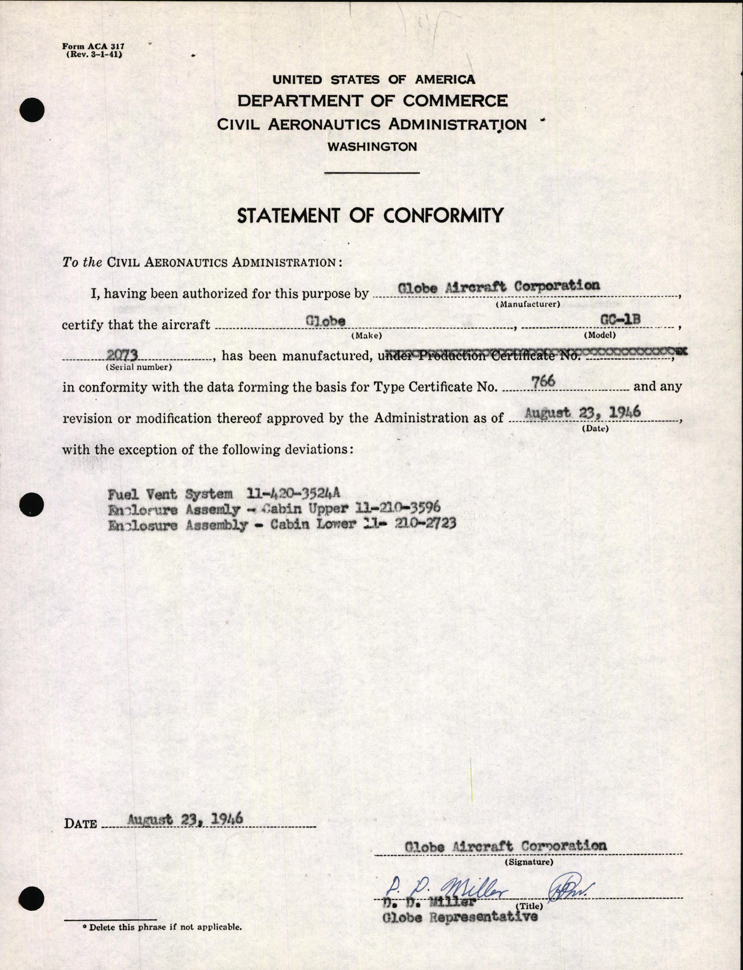 Sample page 3 from AirCorps Library document: Technical Information for Serial Number 2073