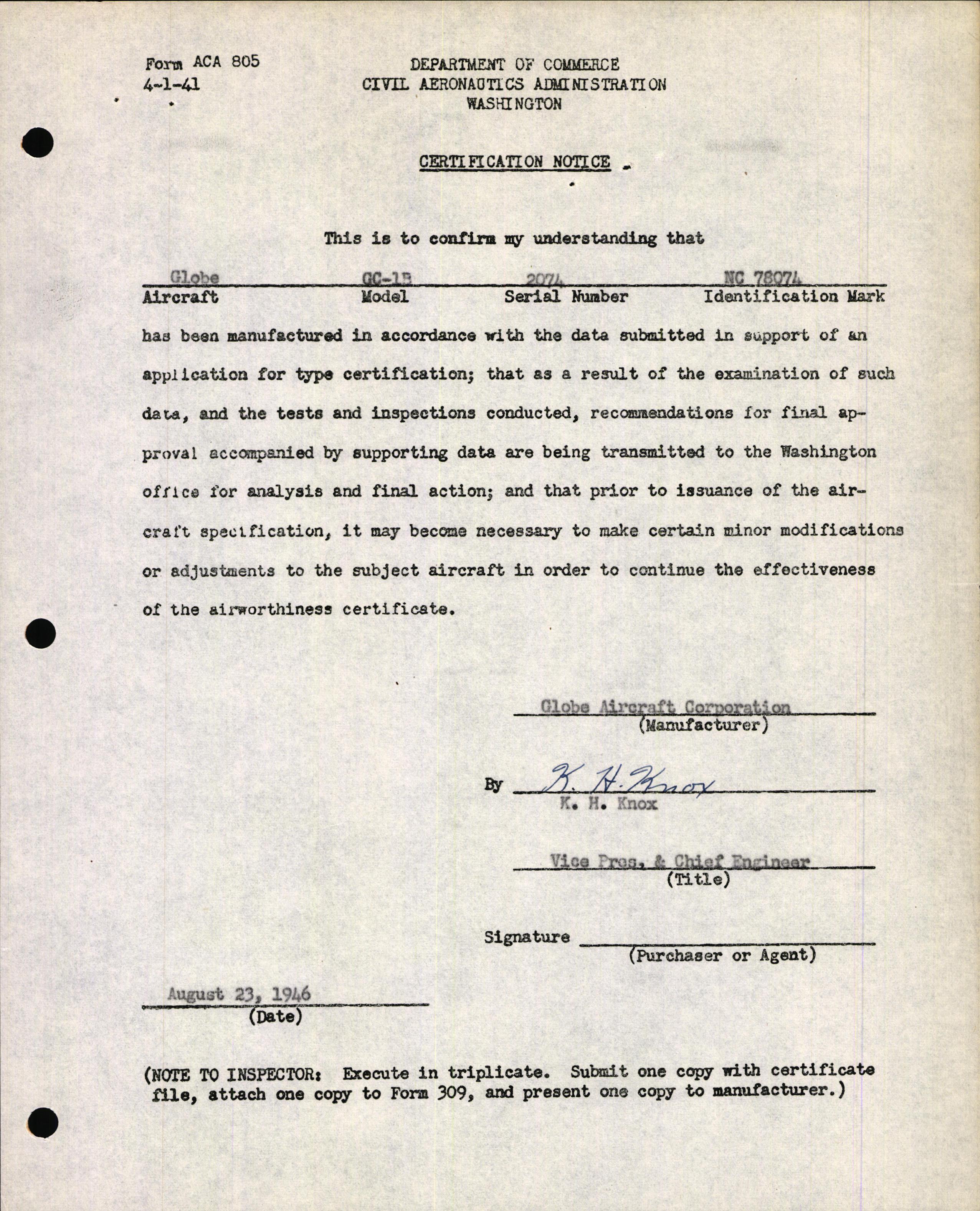 Sample page 3 from AirCorps Library document: Technical Information for Serial Number 2074