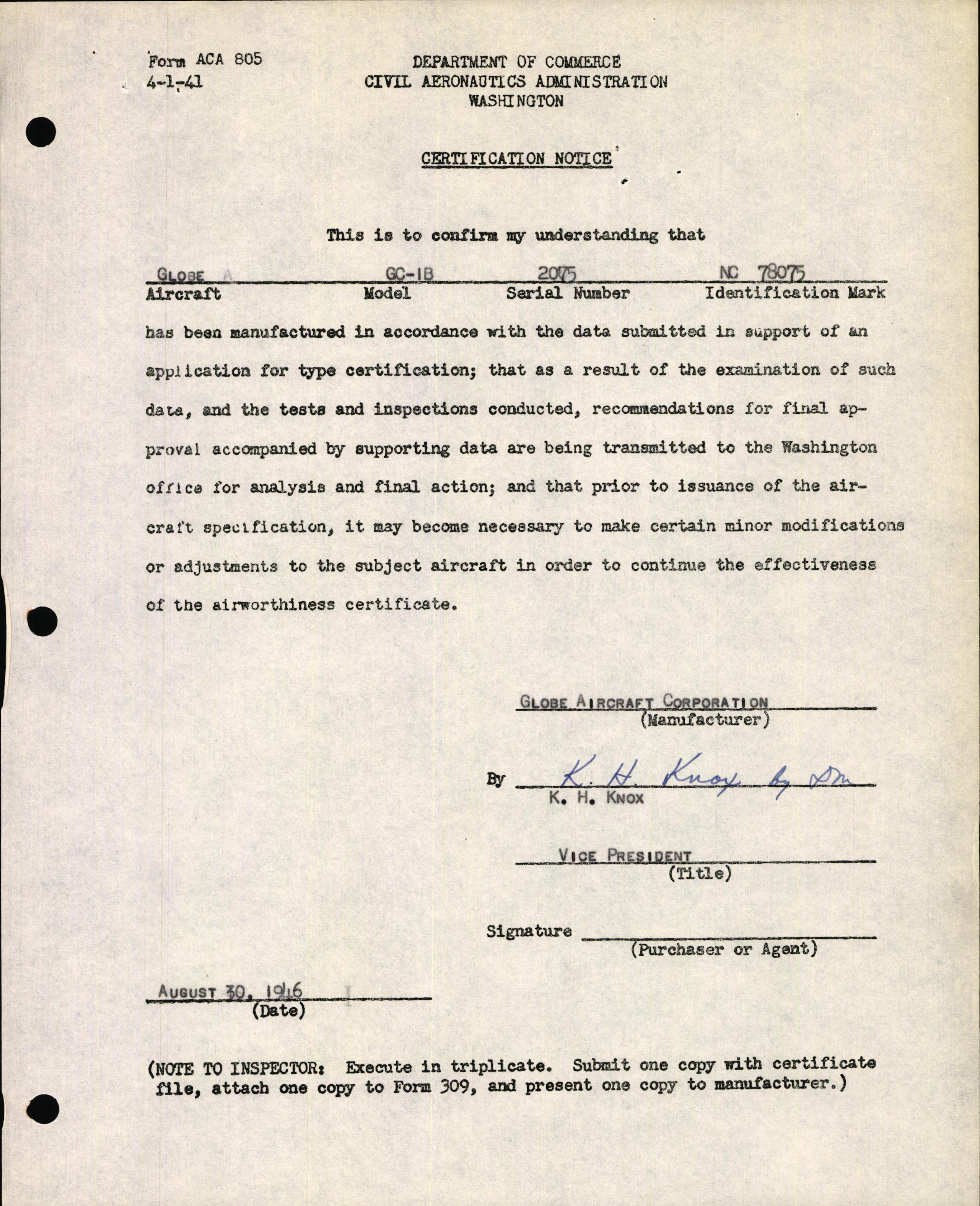 Sample page 3 from AirCorps Library document: Technical Information for Serial Number 2075