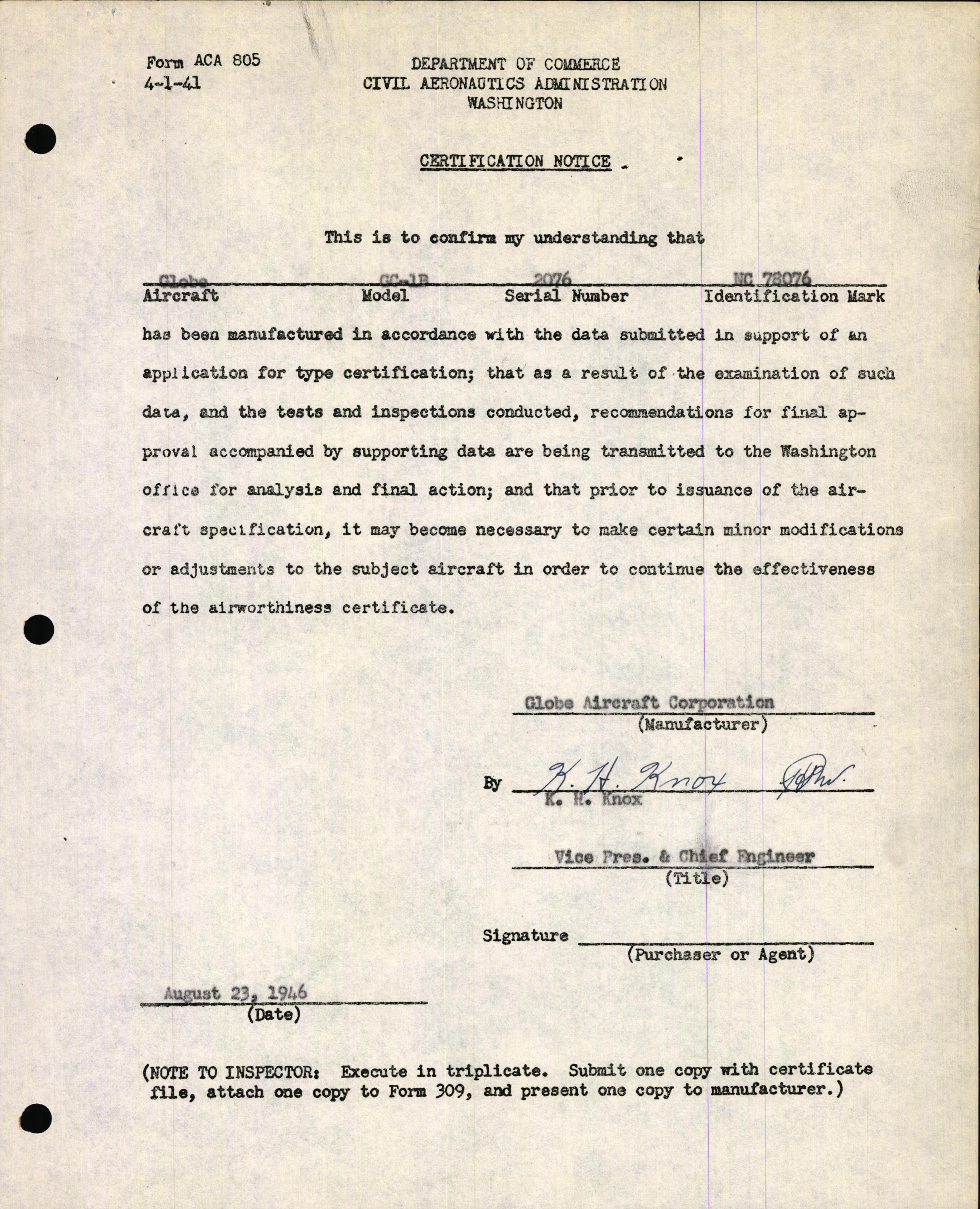 Sample page 3 from AirCorps Library document: Technical Information for Serial Number 2076