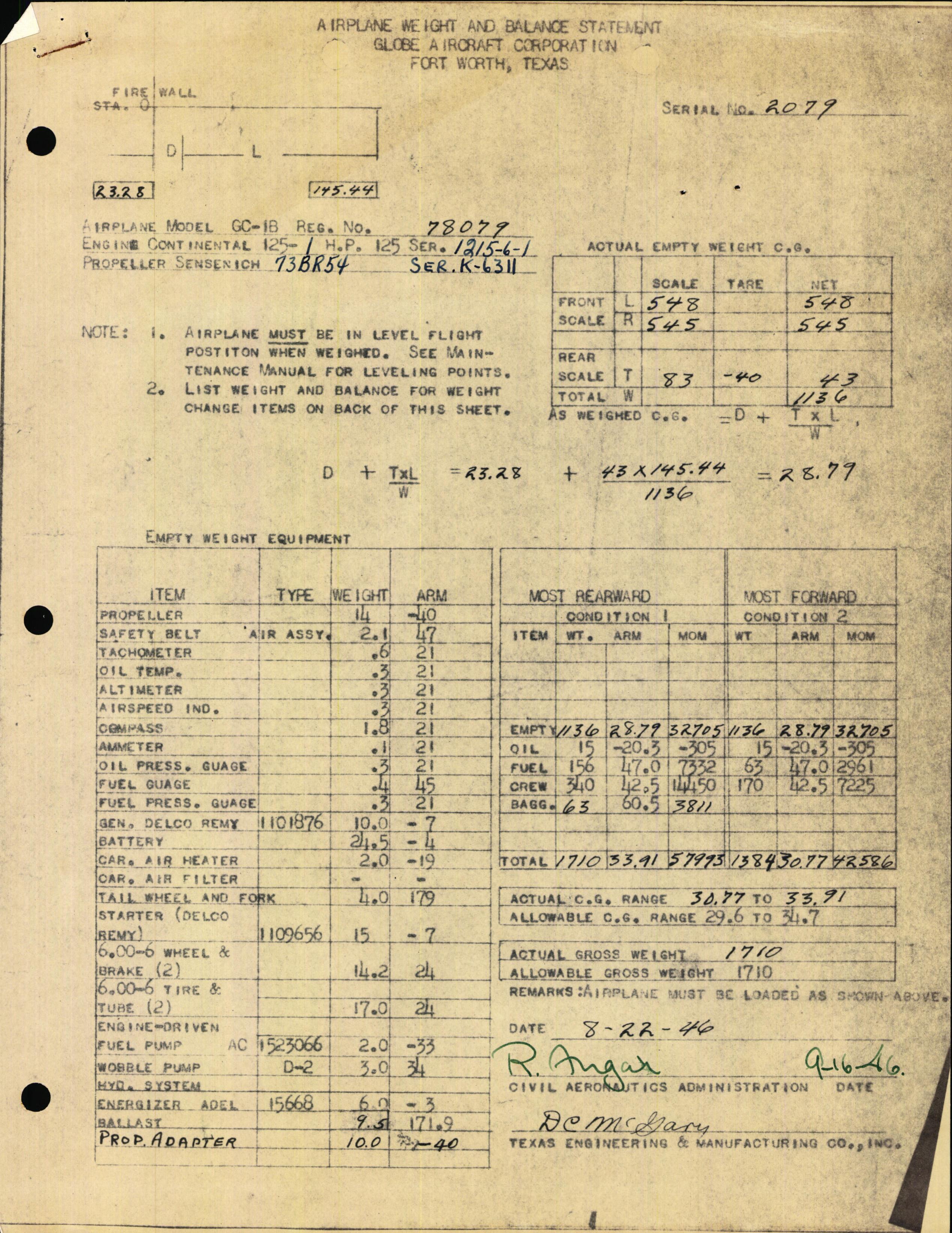 Sample page 3 from AirCorps Library document: Technical Information for Serial Number 2079