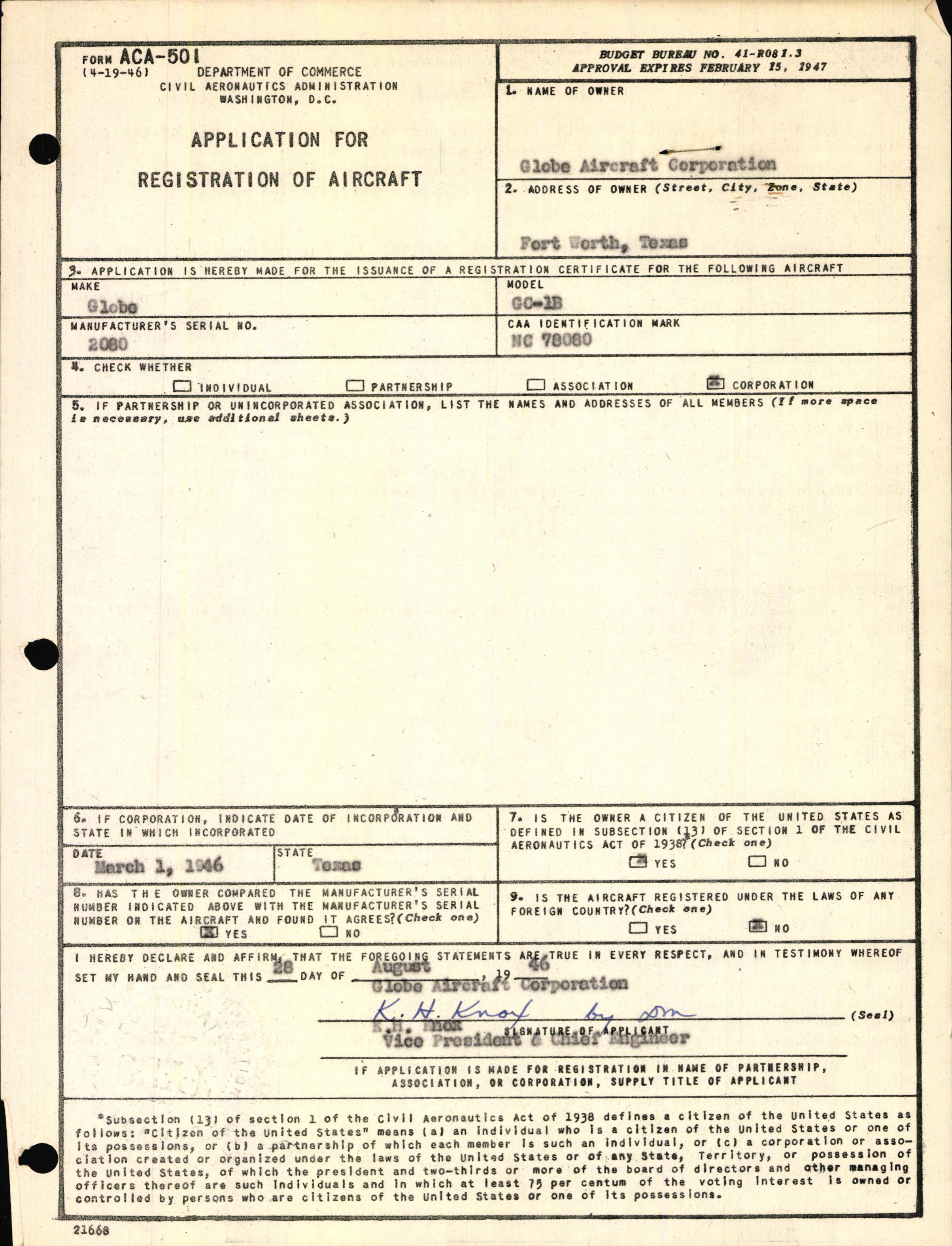 Sample page 1 from AirCorps Library document: Technical Information for Serial Number 2080