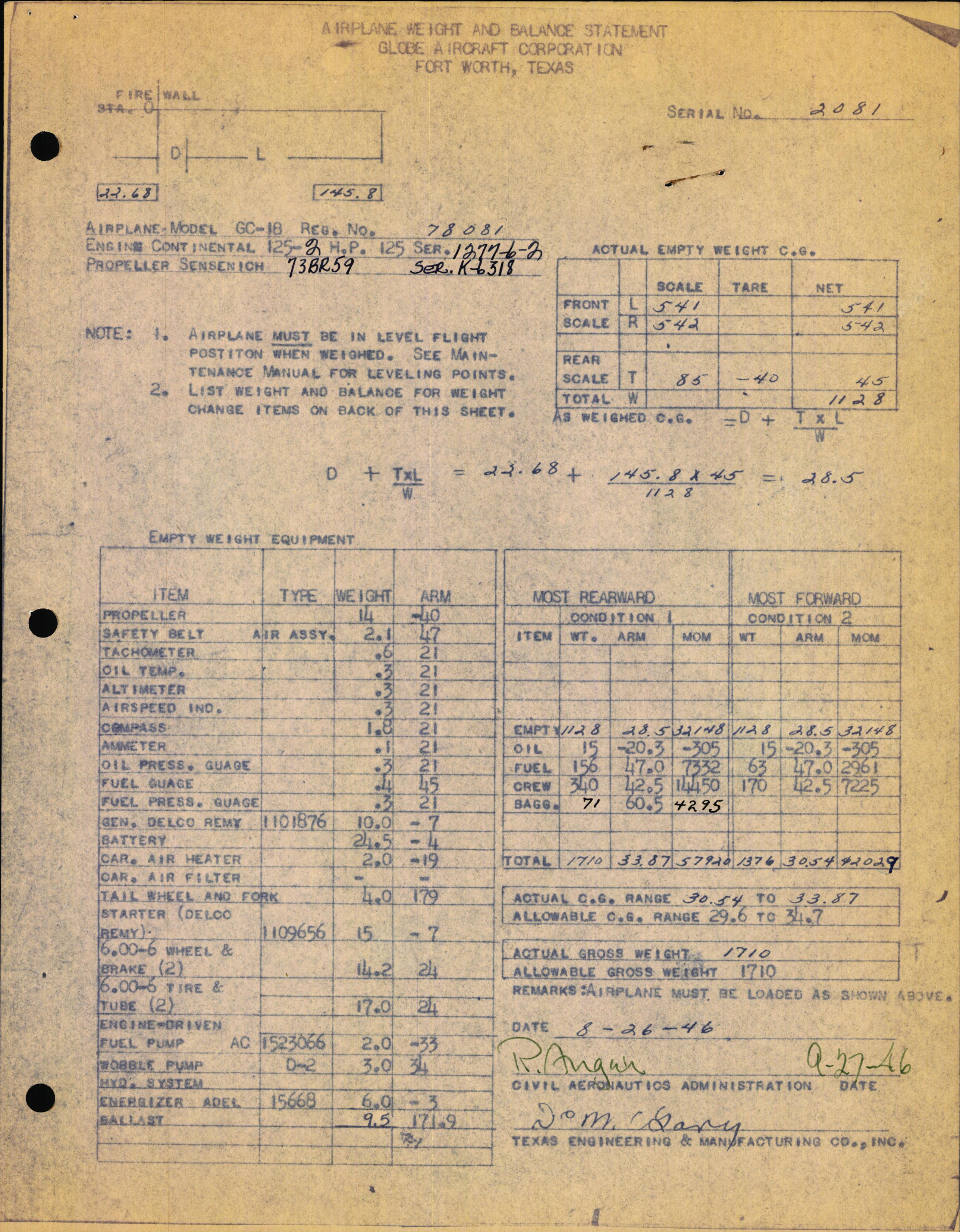 Sample page 3 from AirCorps Library document: Technical Information for Serial Number 2081
