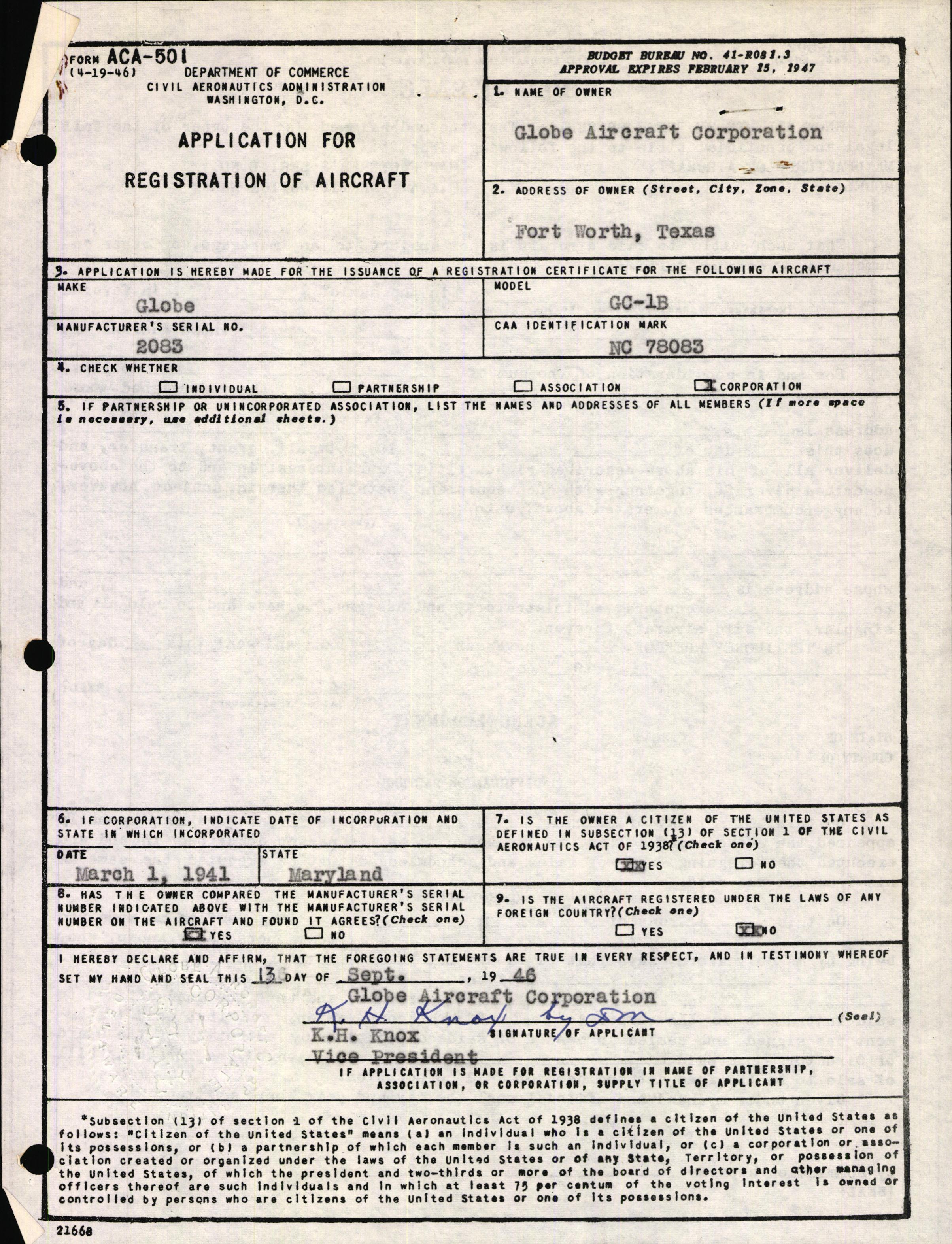 Sample page 1 from AirCorps Library document: Technical Information for Serial Number 2083