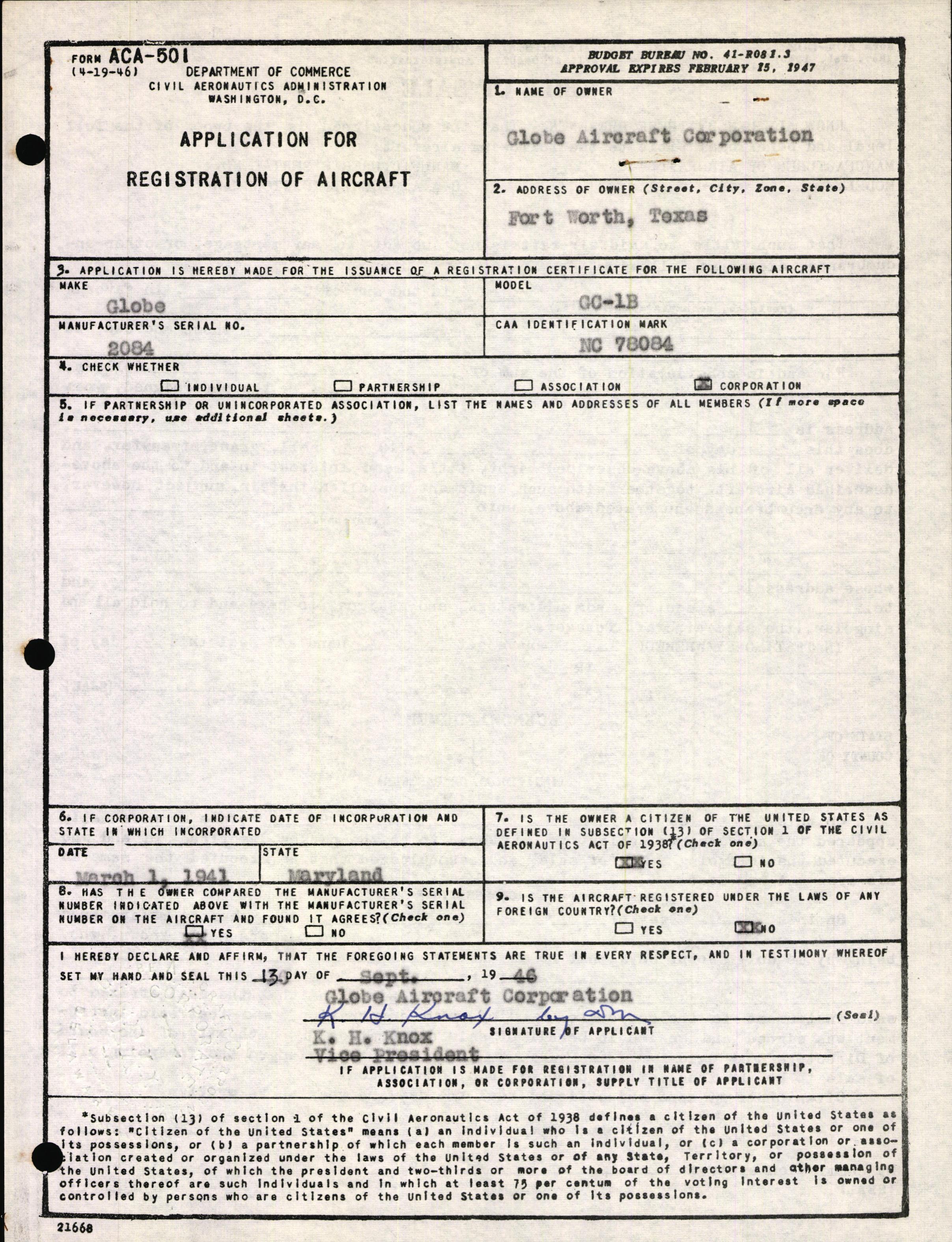 Sample page 1 from AirCorps Library document: Technical Information for Serial Number 2084