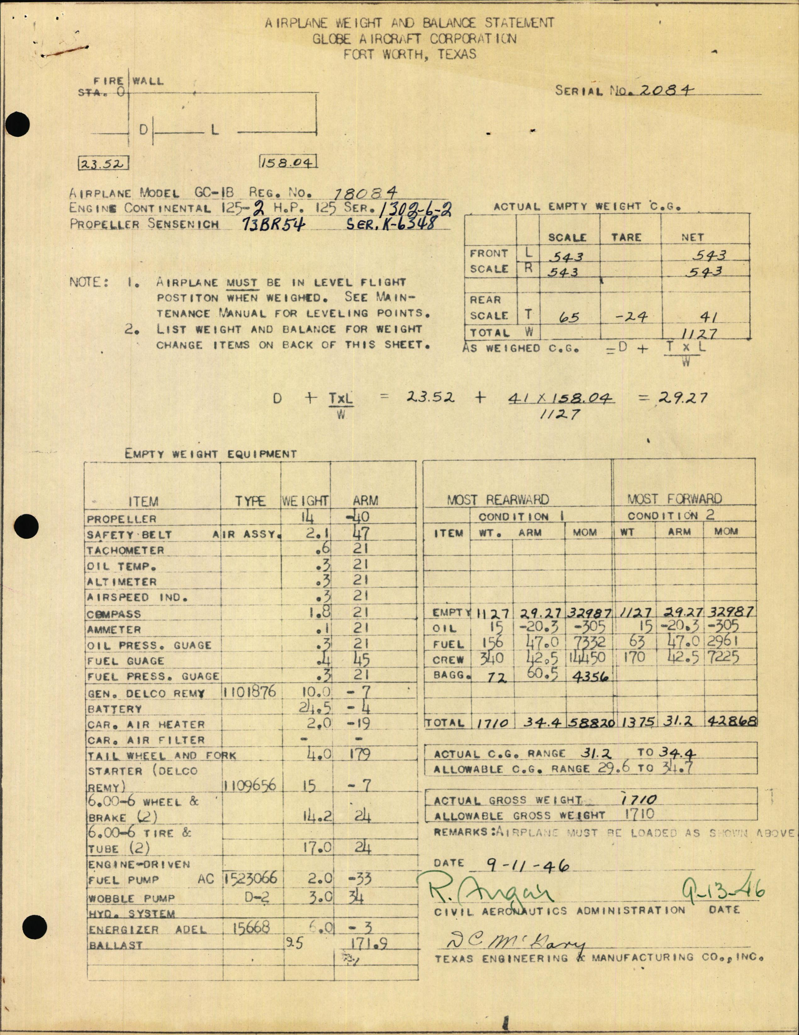 Sample page 3 from AirCorps Library document: Technical Information for Serial Number 2084