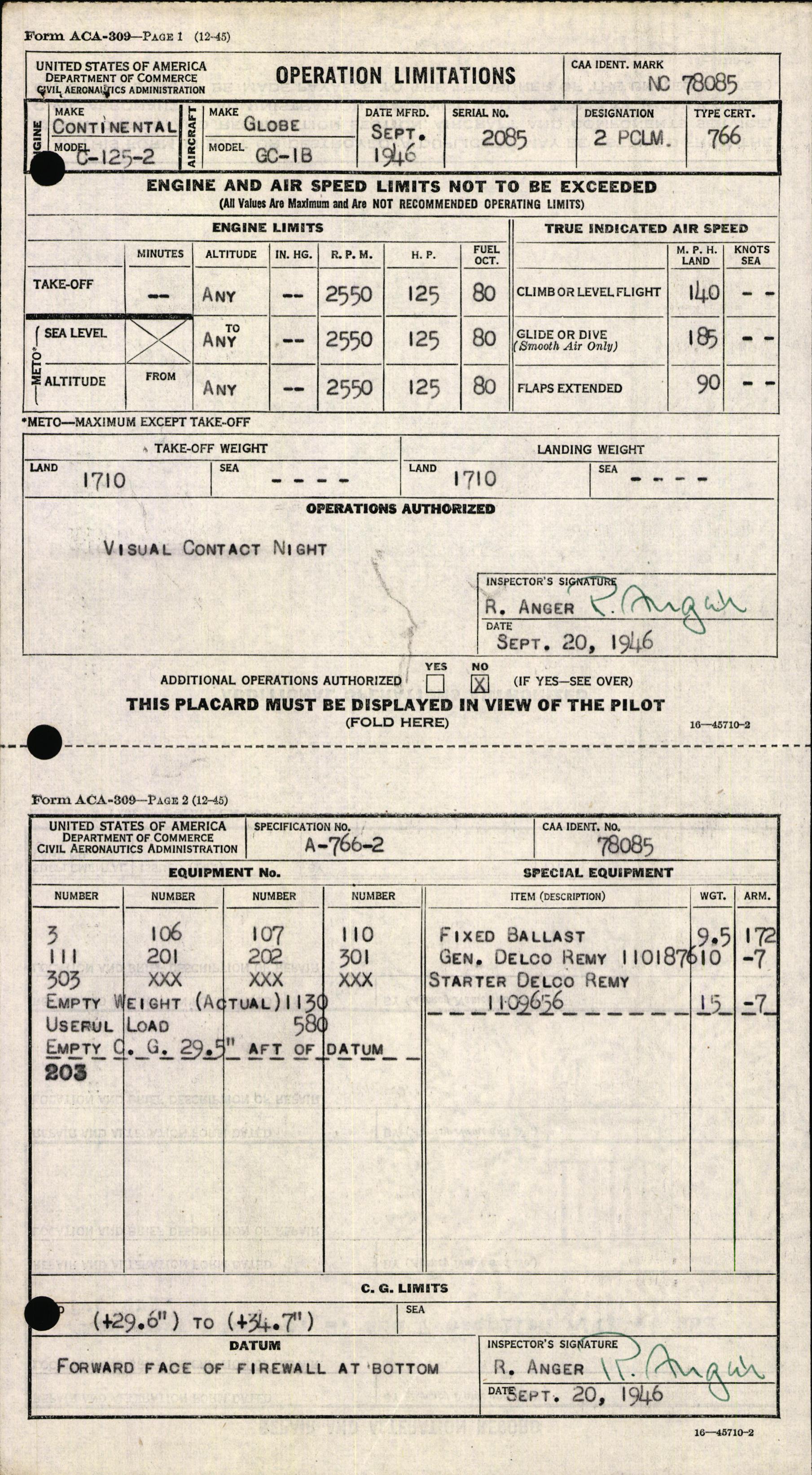 Sample page 3 from AirCorps Library document: Technical Information for Serial Number 2085