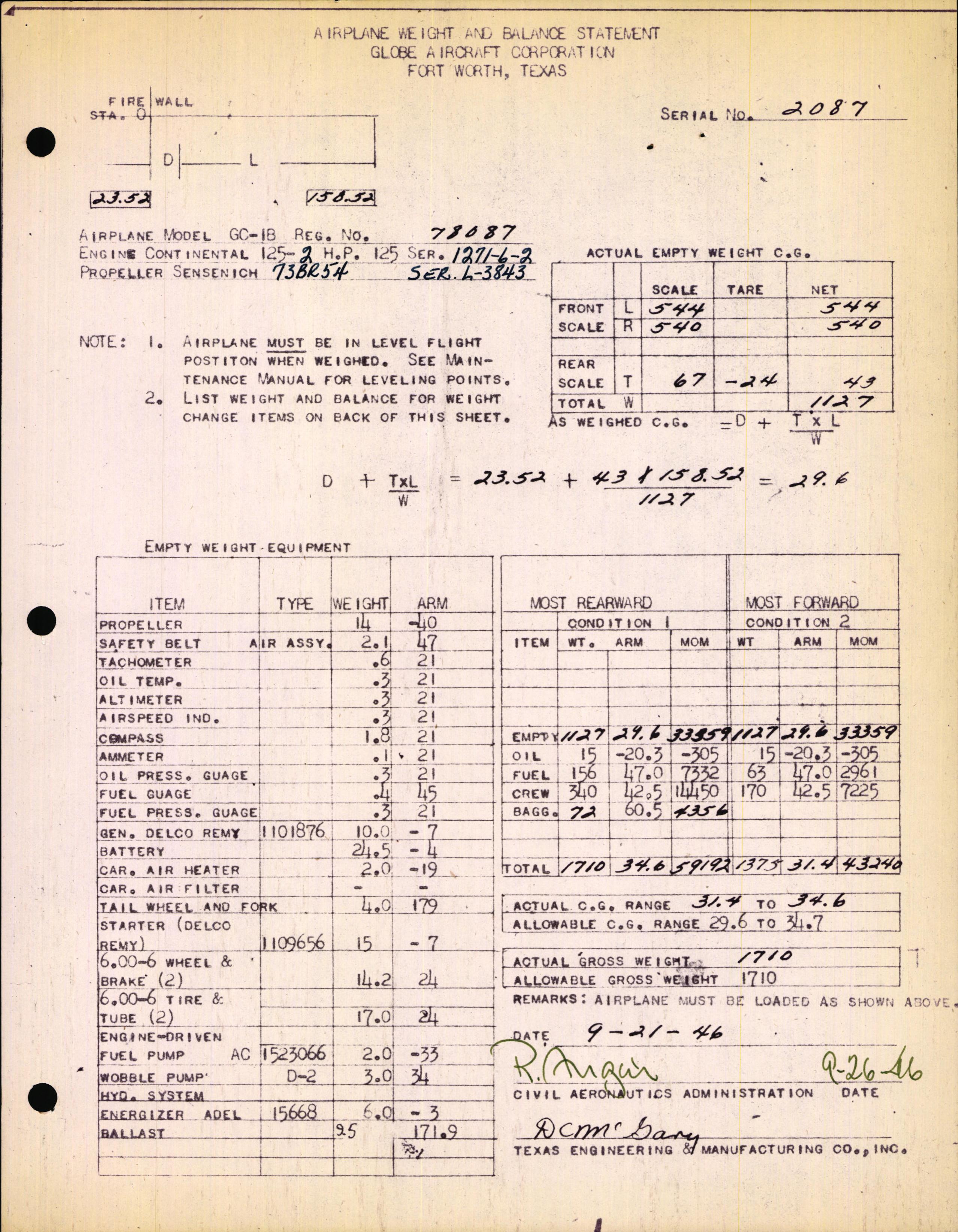 Sample page 3 from AirCorps Library document: Technical Information for Serial Number 2087