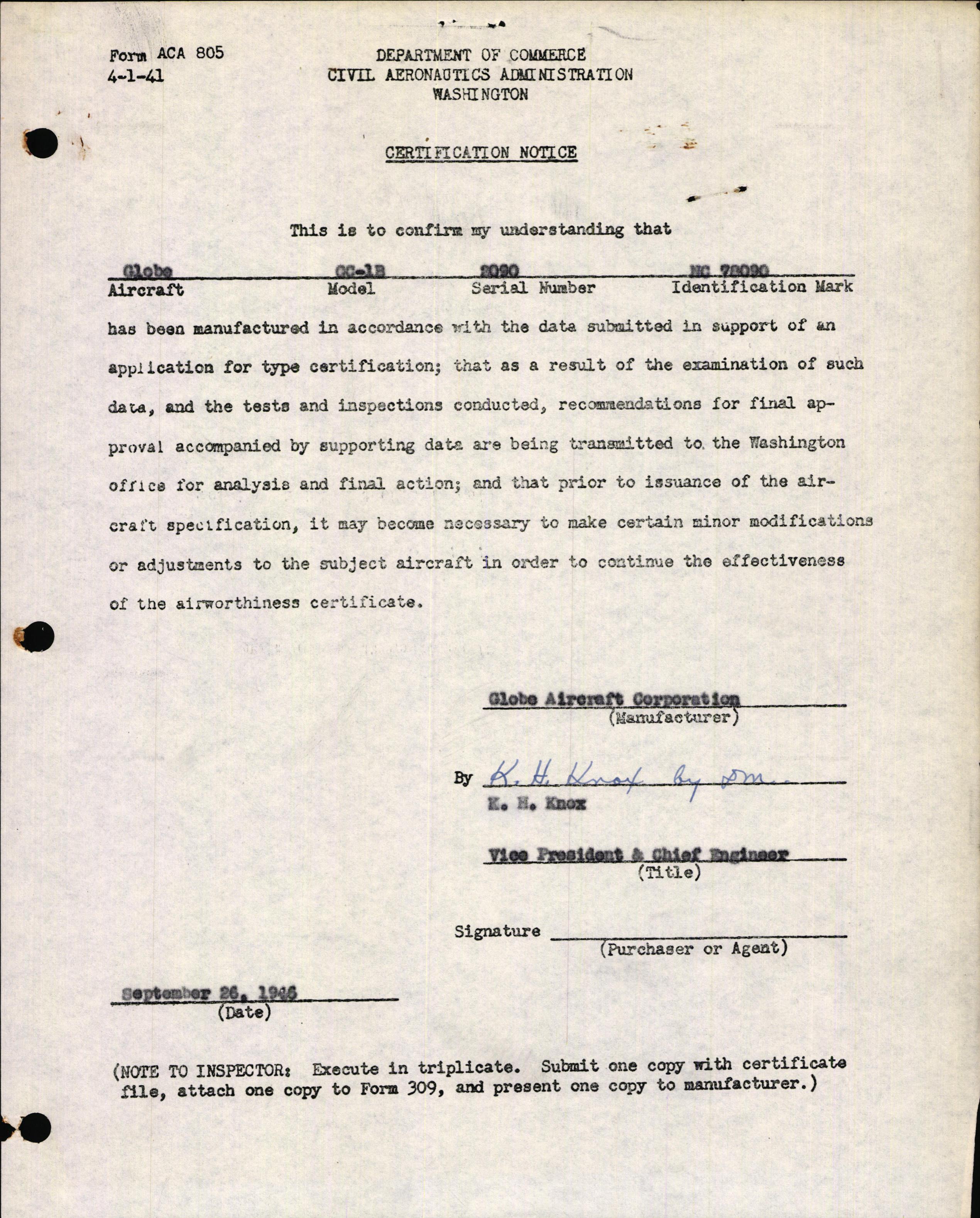 Sample page 1 from AirCorps Library document: Technical Information for Serial Number 2090