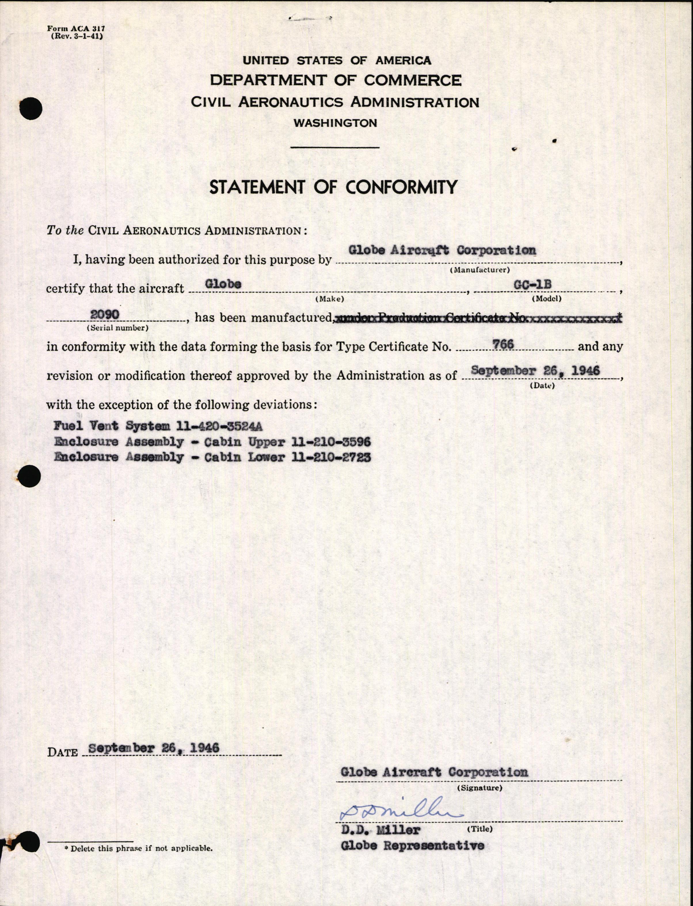 Sample page 3 from AirCorps Library document: Technical Information for Serial Number 2090