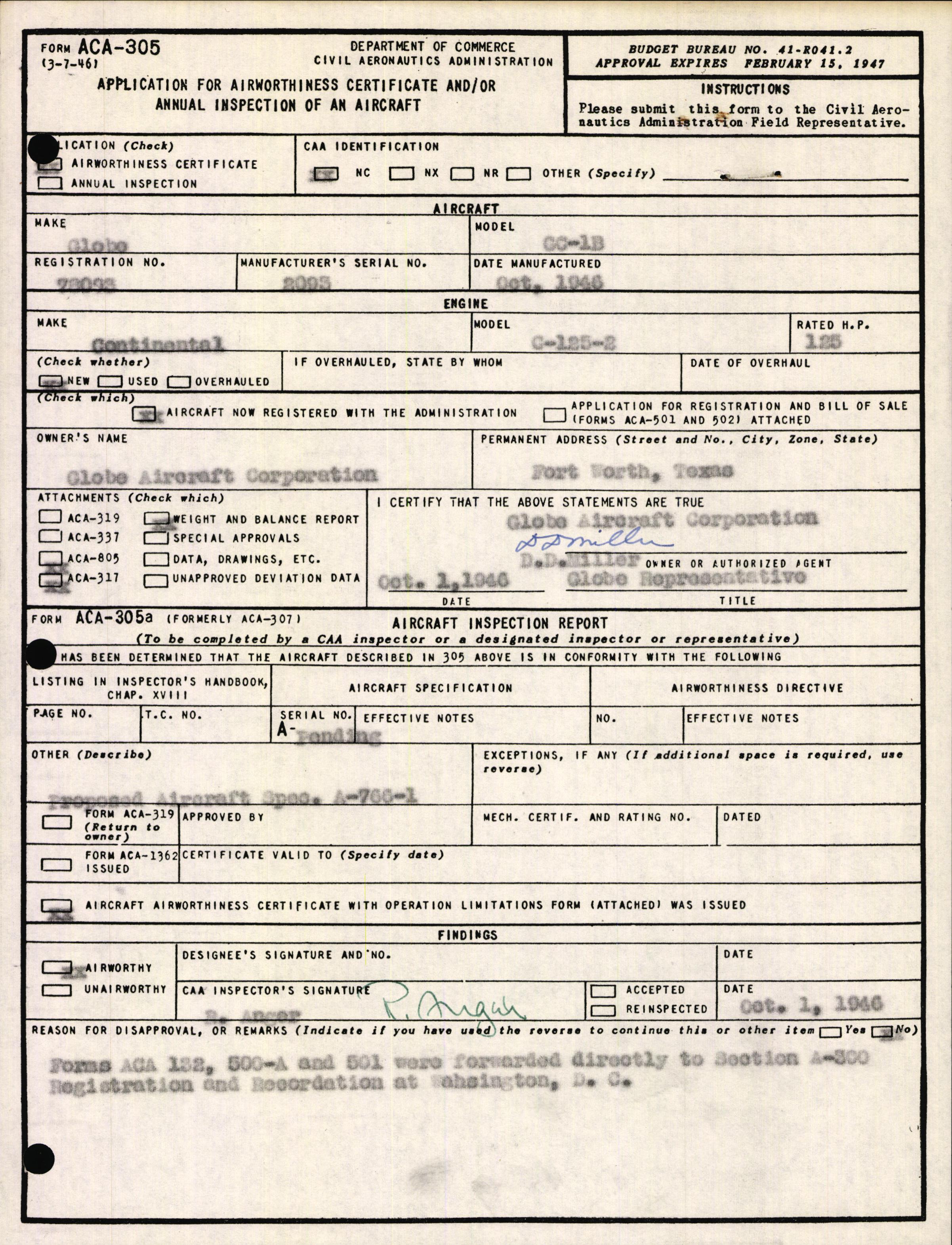 Sample page 1 from AirCorps Library document: Technical Information for Serial Number 2093