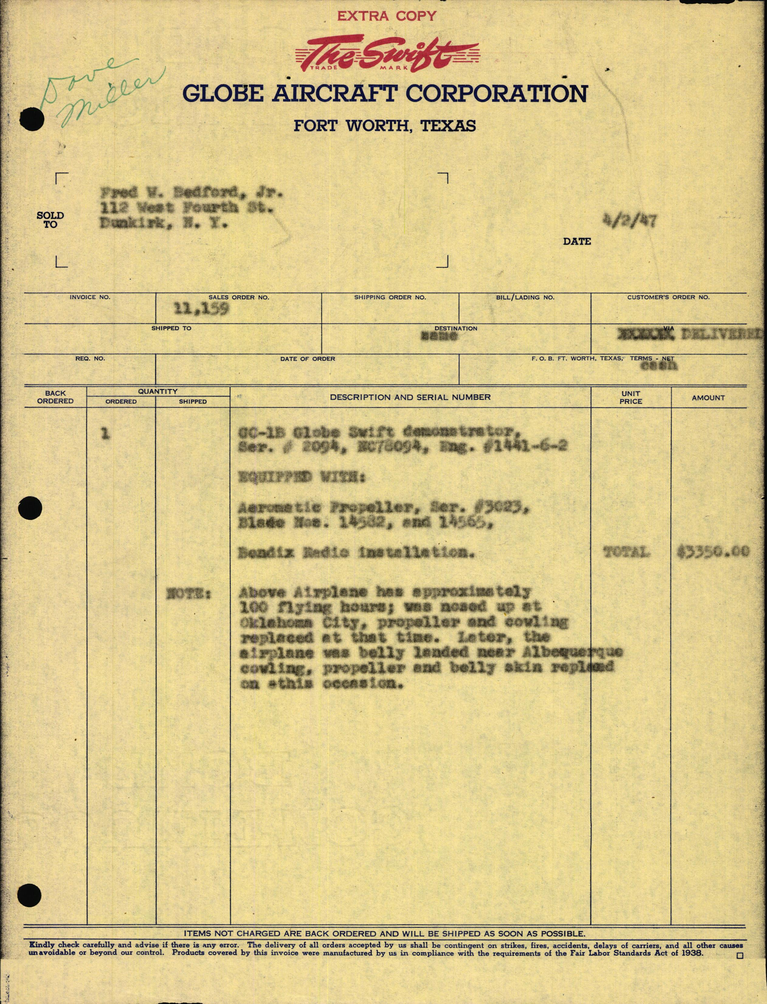 Sample page 3 from AirCorps Library document: Technical Information for Serial Number 2094